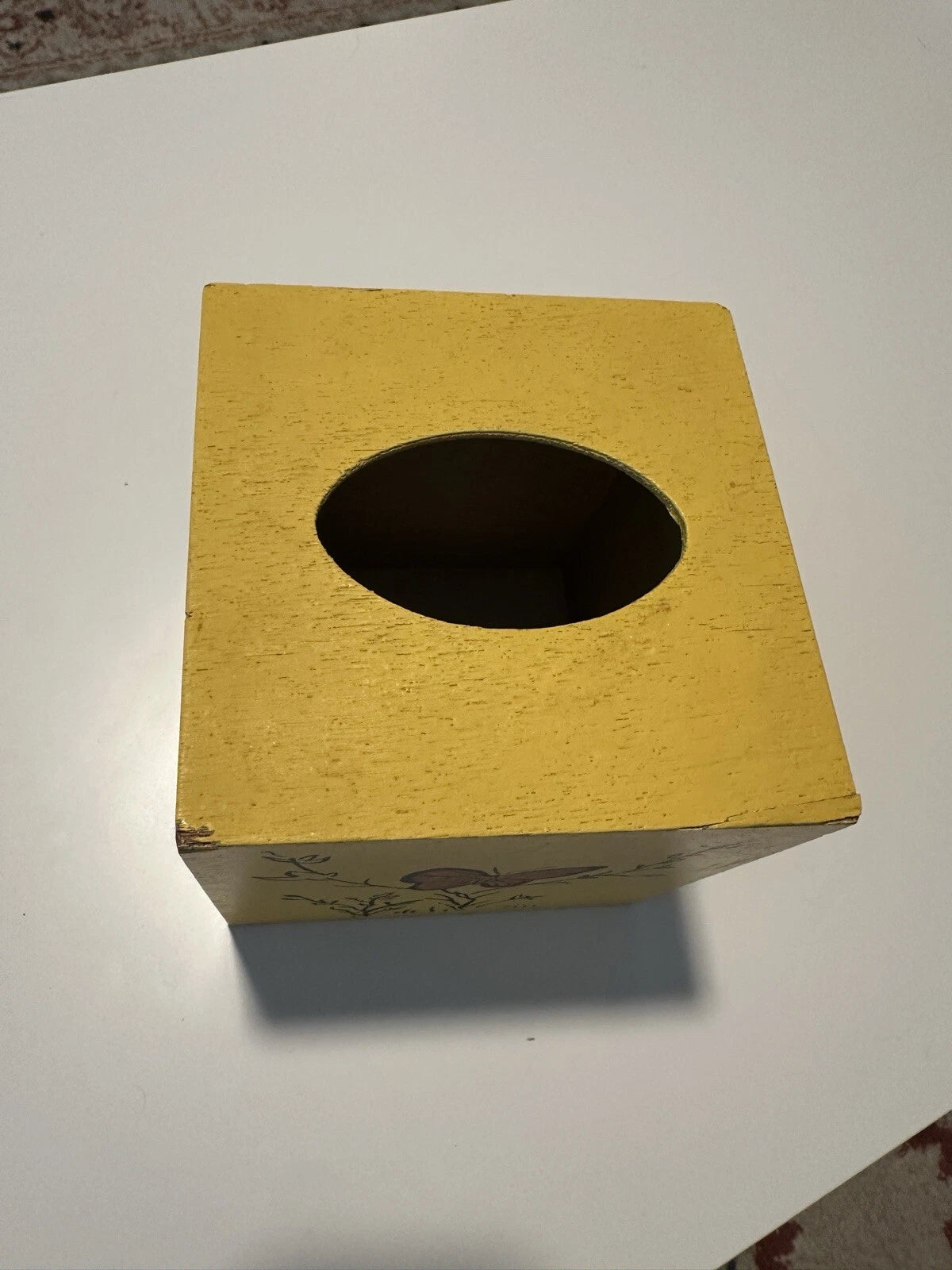 Vintage 1977 Hand painted Wood Tissue Box Cover, Yellow Birds and Butterflies | eBay