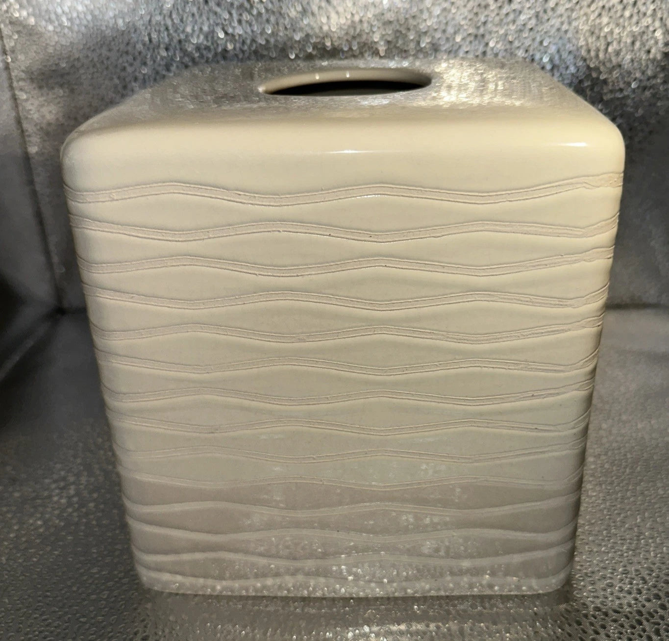 Croscill “Aqualonia” Tissue Box Cover Lines Textured Ribbed Ceramic | eBay