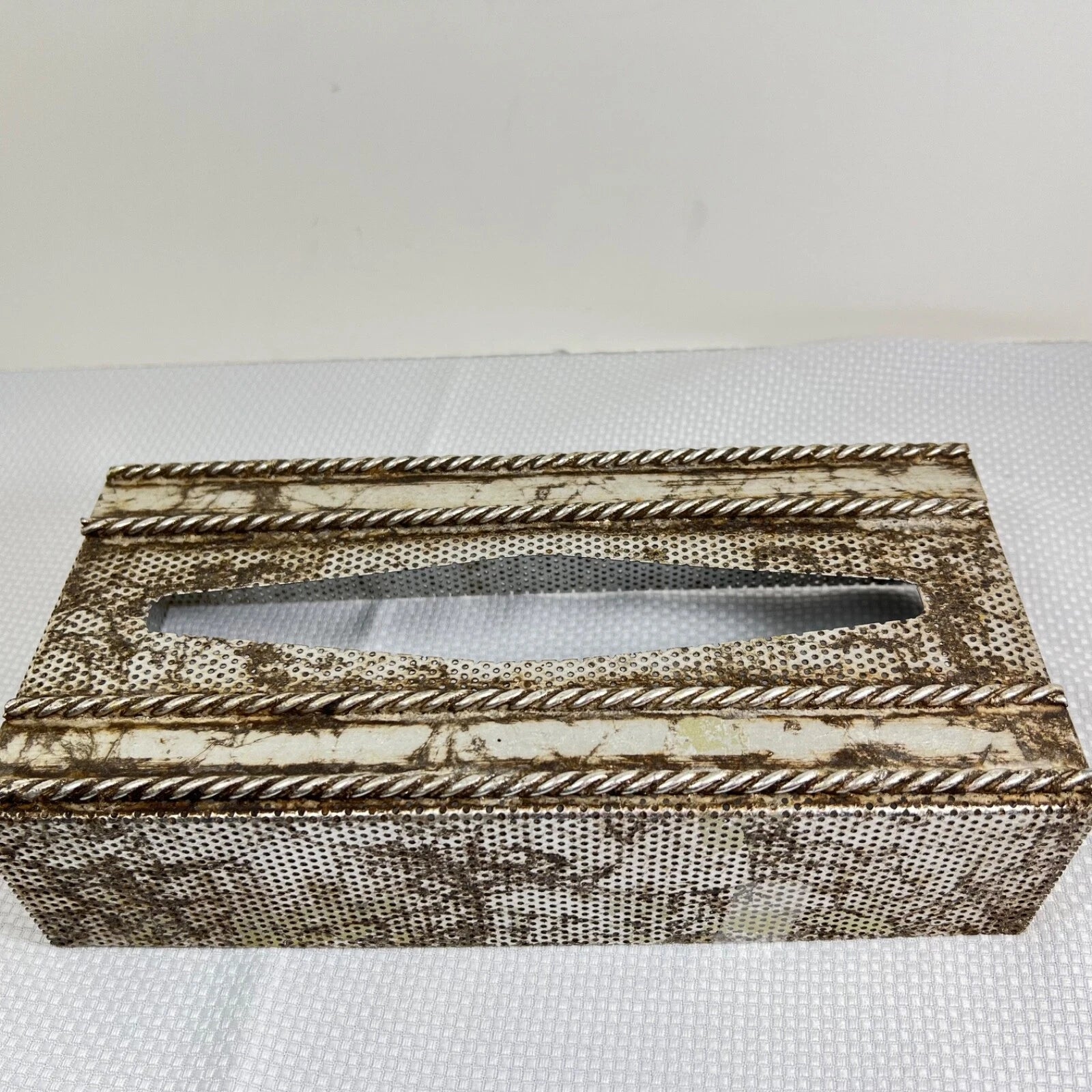 Vtg MCM Metal Tissue Box Cover Italy Silver Tole Gilt Rope Hollywood Regency | eBay