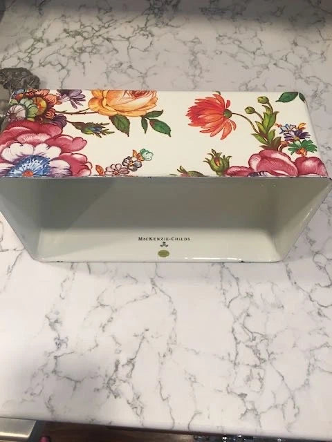 MACKENZIE CHILDS White Flower Market Tissue Box Cover Rectangular Home Decor | eBay