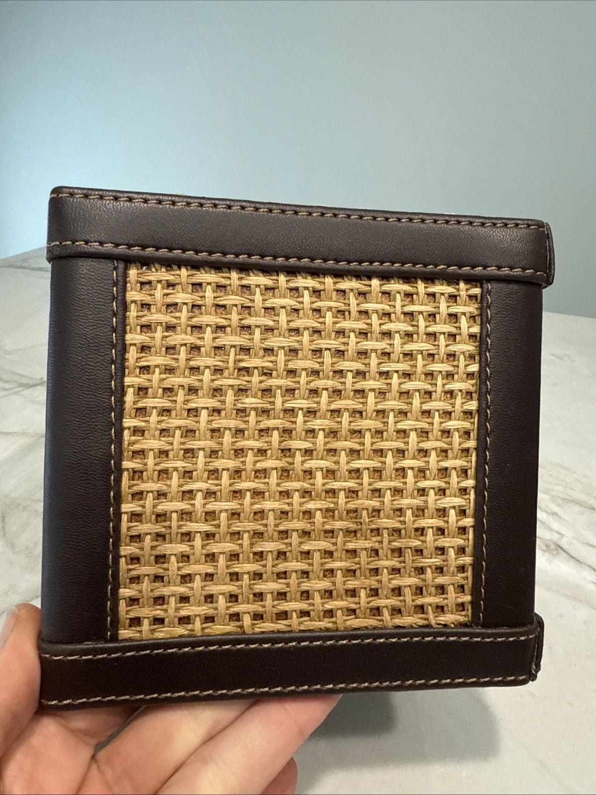 Wicker Leather Square Tissue Box Holder VINTAGE | eBay