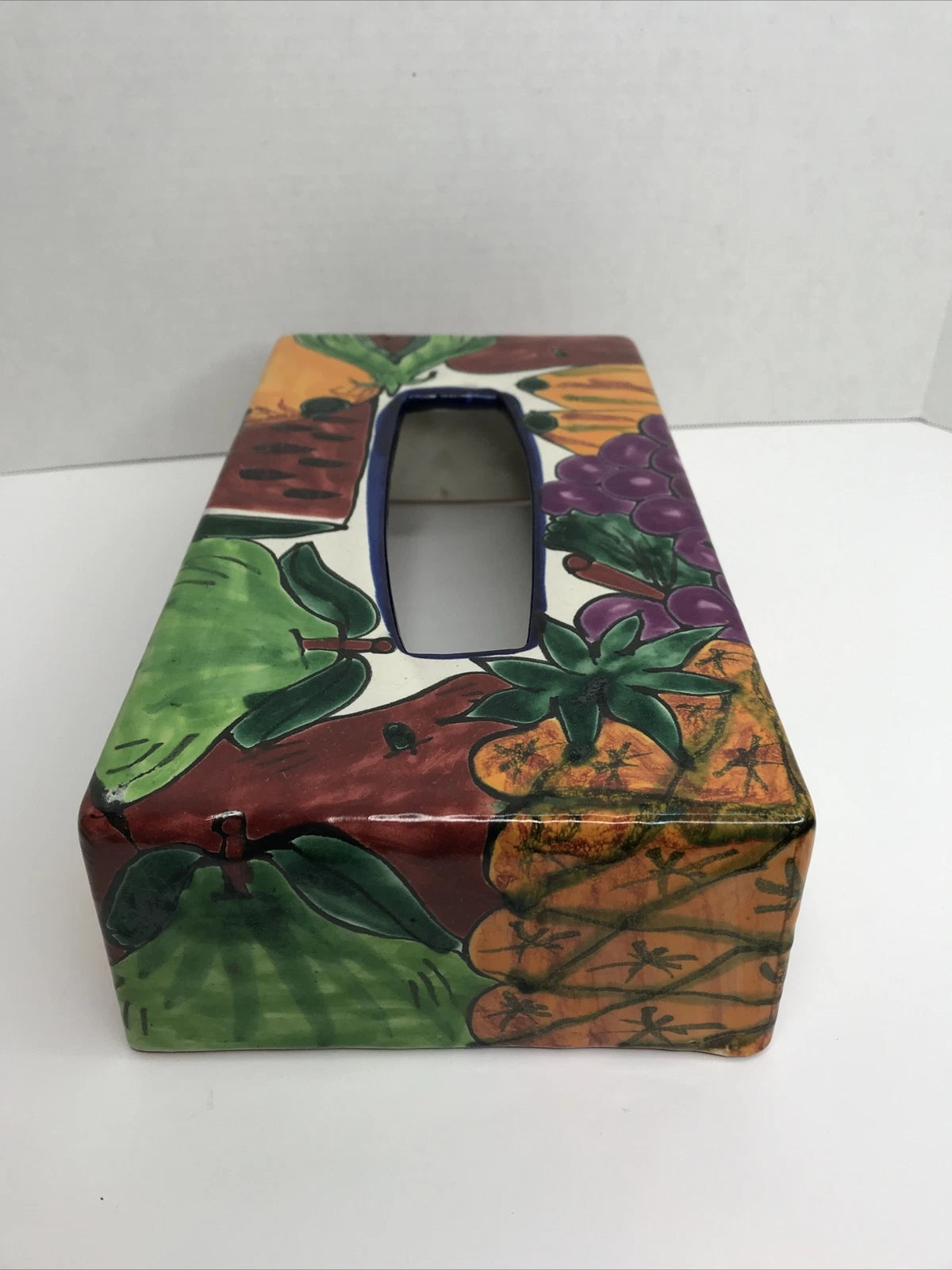 Mexico Talavera Tissue Box Holder Purple Orange Fruits Cover Kleenex Art Pottery | eBay