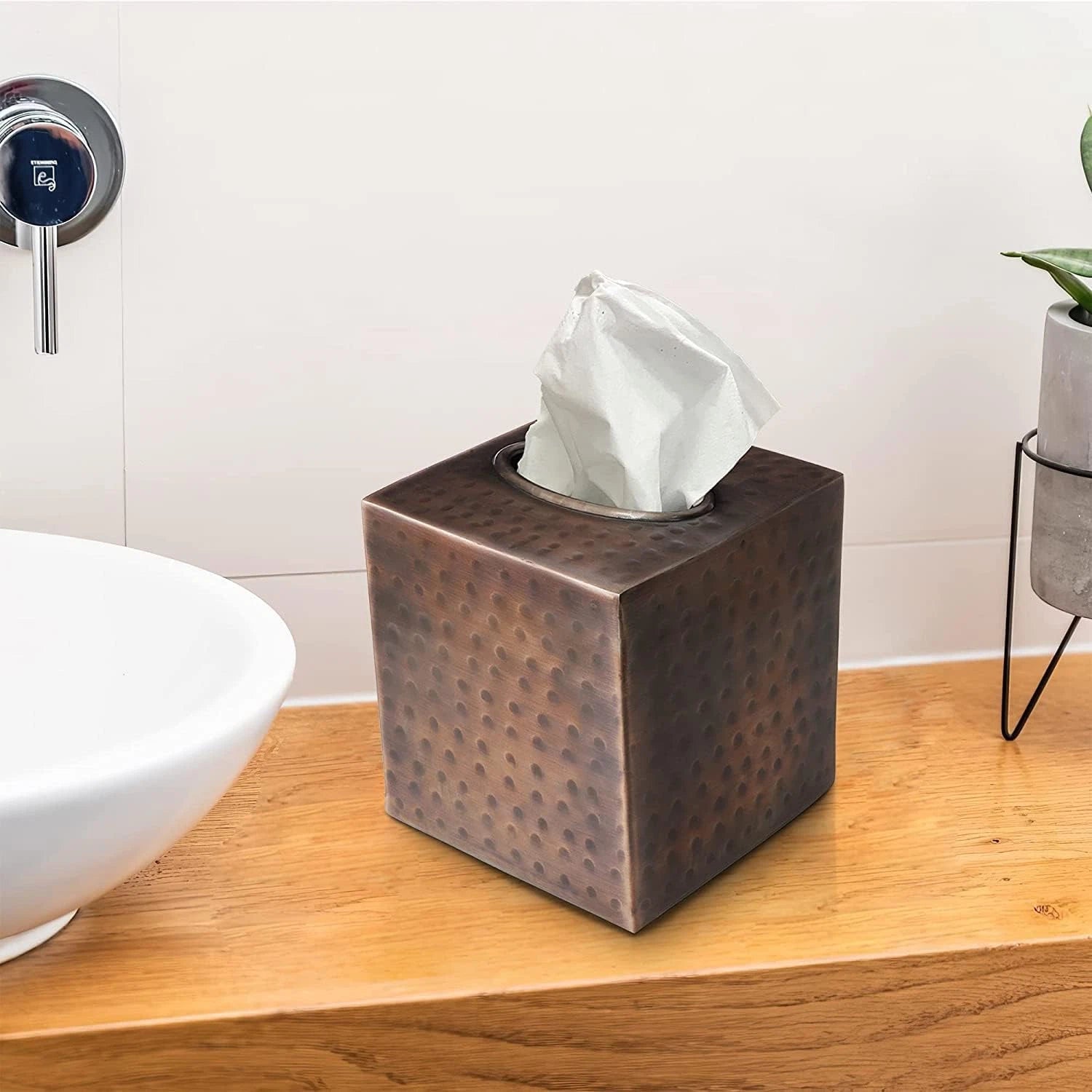 Hand Hammered Tissue Box Cover Square, Antique Copper Tissue Holder for Bathroom | eBay