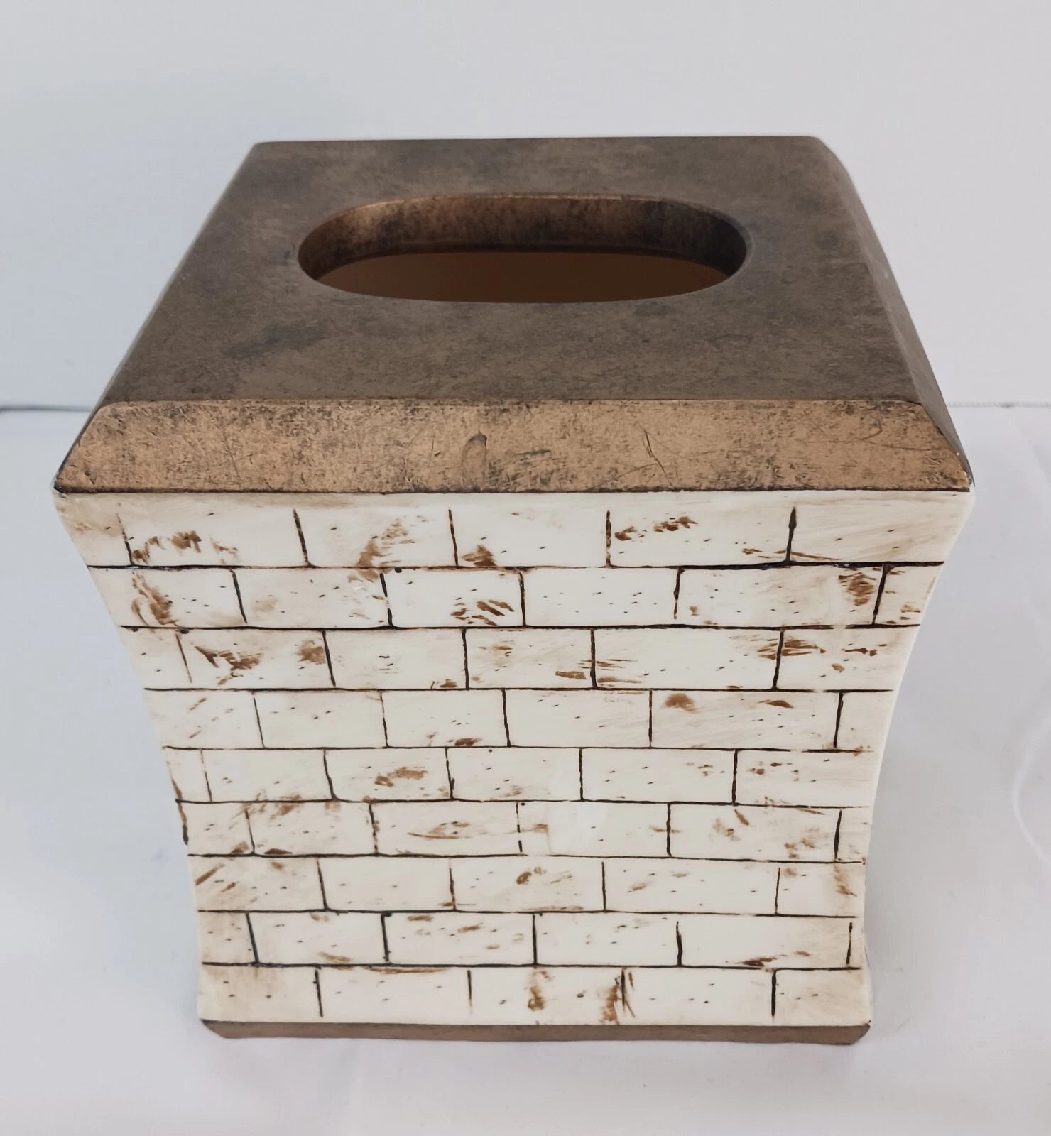 Tissue Box Cover Ceramic Brown Beige Faux Cinder Blocks Building Home Decor EUC | eBay
