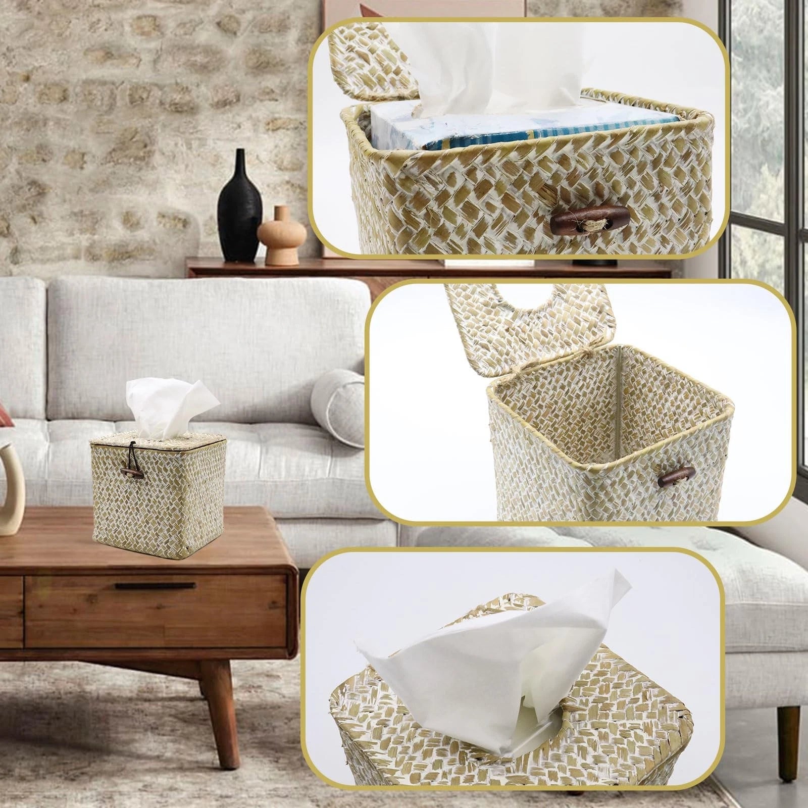 Shonmogar Tissue Box Cover Square Seagrass Tissue Box,Woven Tissue Box Holder... | eBay