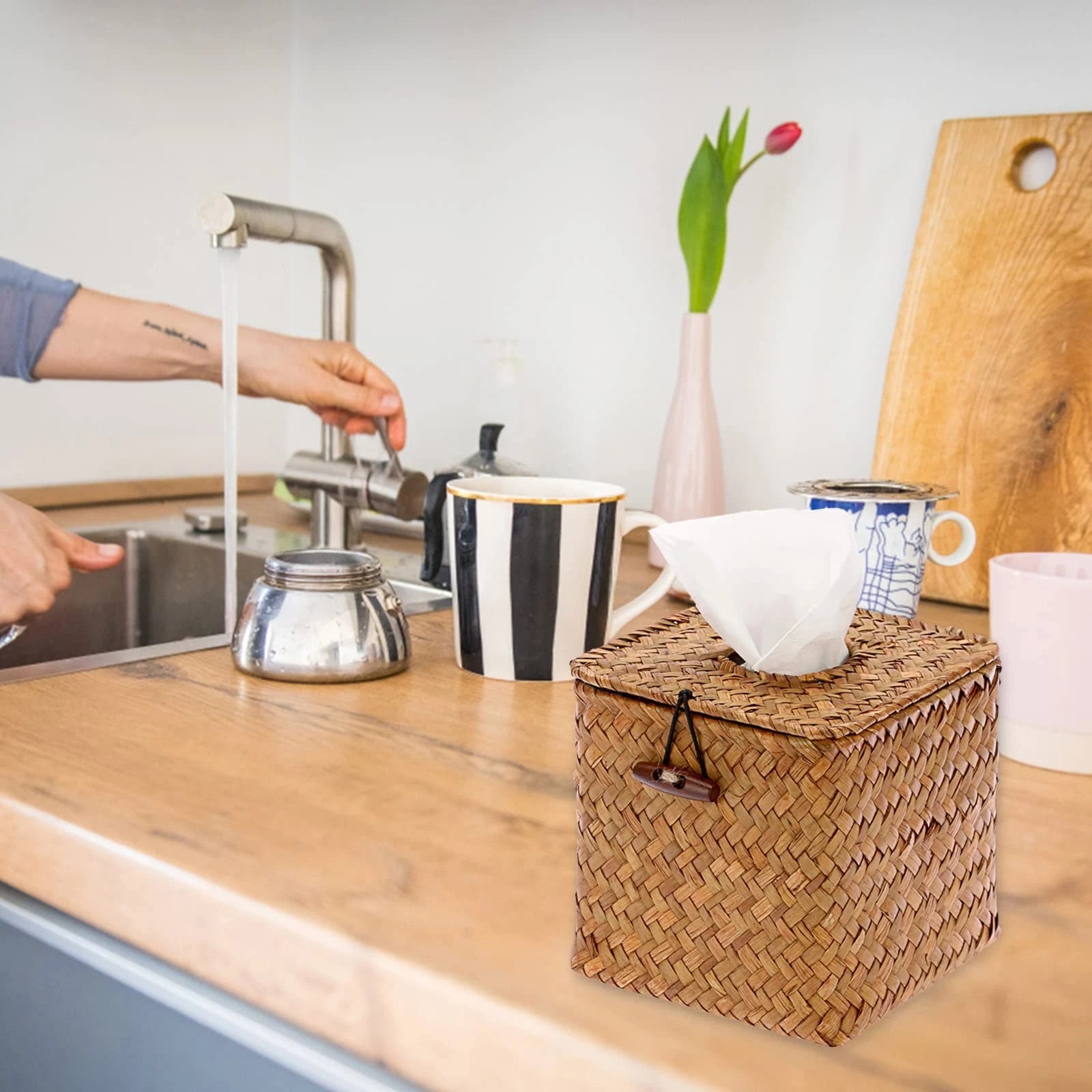 Tissue Box Cover Square Seagrass Tissue Box with Lid, Woven Tissue Box Holder... | eBay