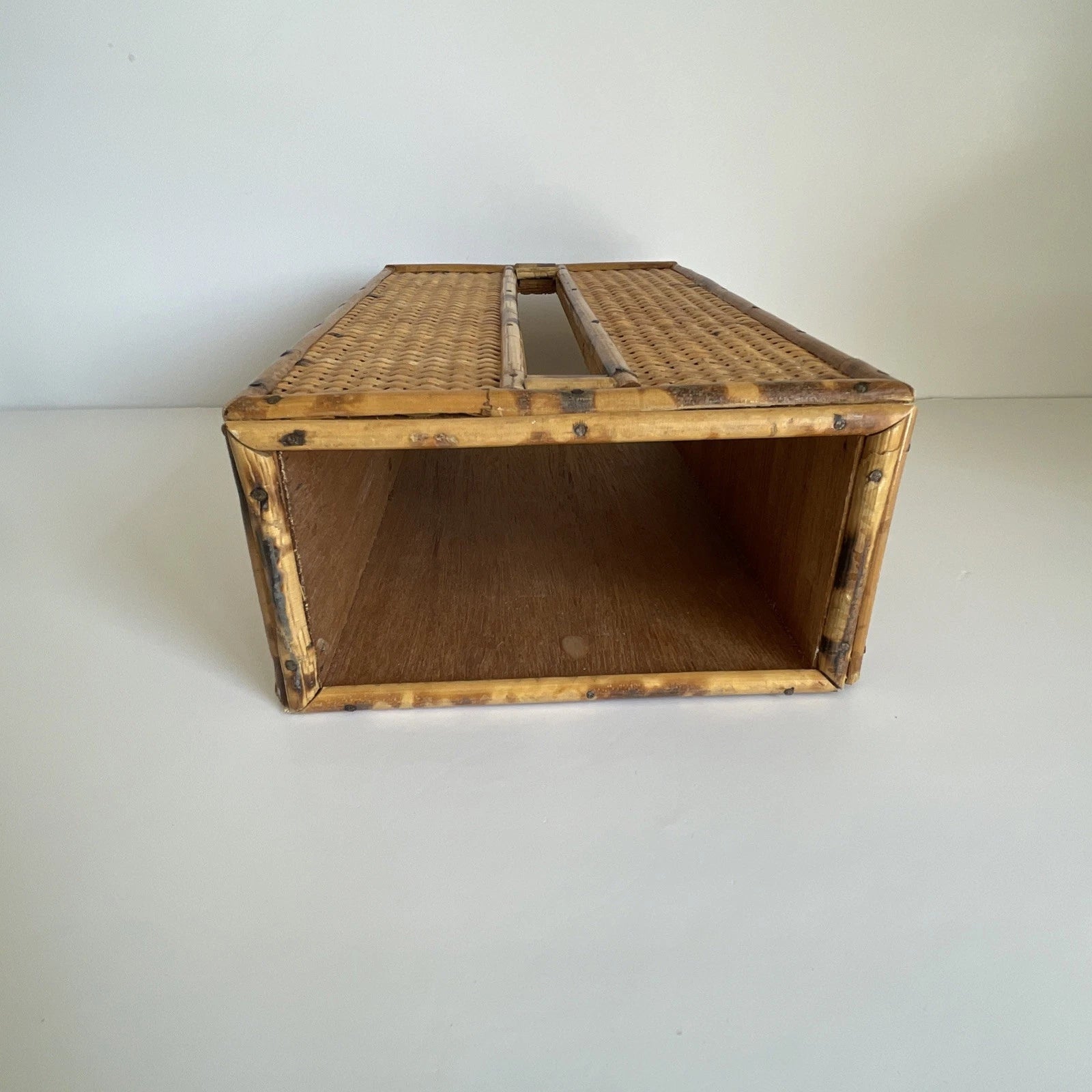 Vintage MCM Bamboo Rattan Wicker Wood Tissue Box Holder Boho | eBay