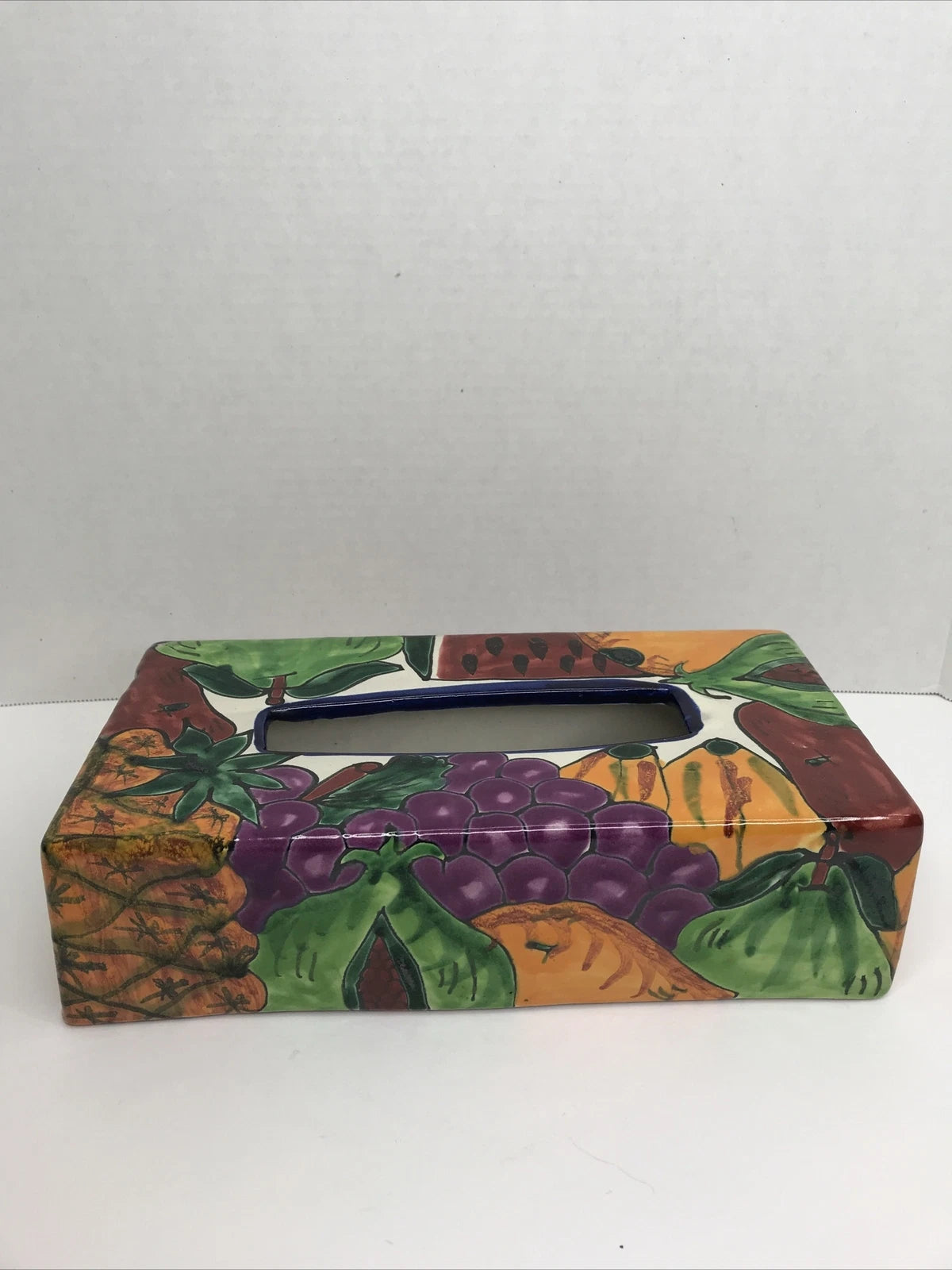 Mexico Talavera Tissue Box Holder Purple Orange Fruits Cover Kleenex Art Pottery | eBay