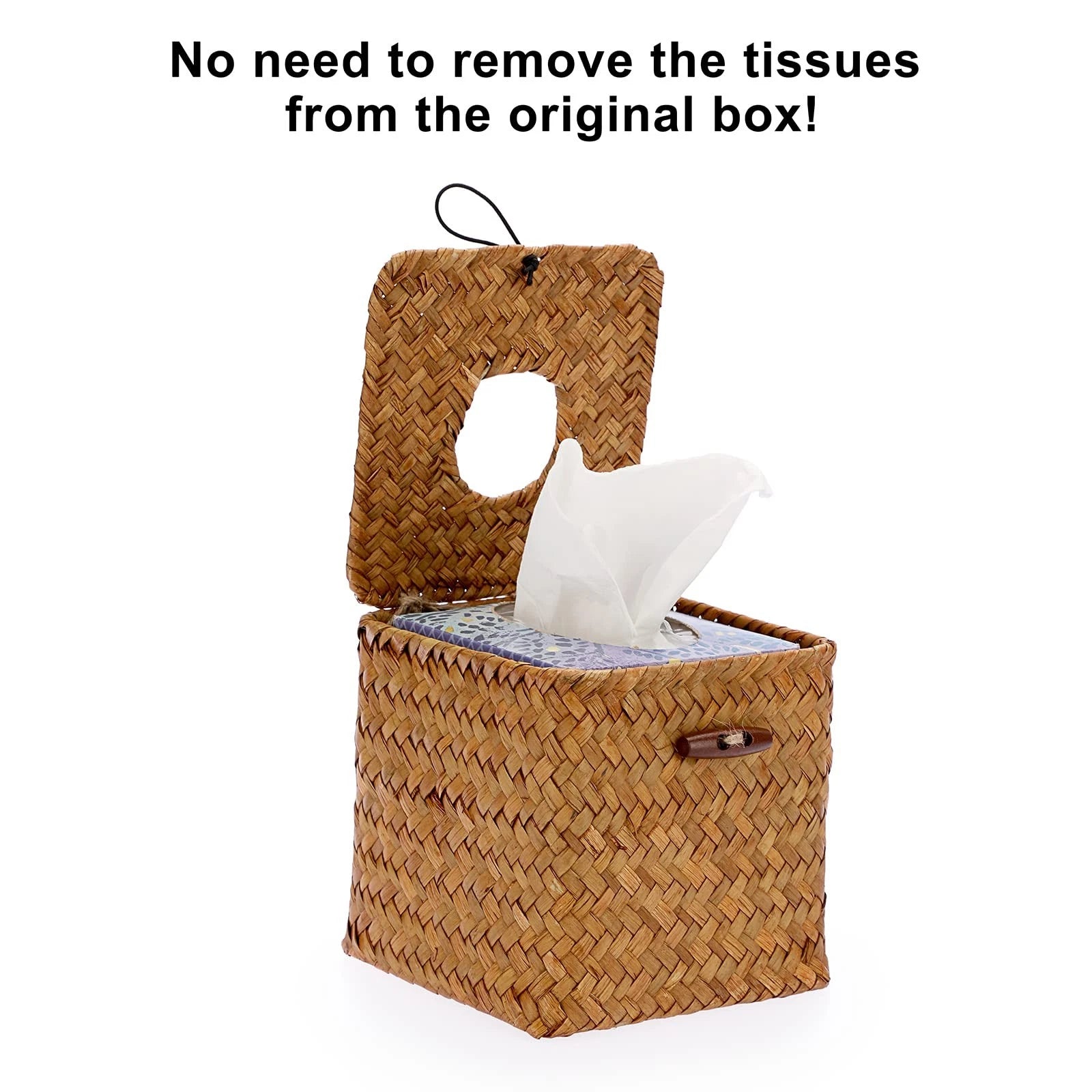 Tissue Box Cover Square Seagrass Tissue Box with Lid, Woven Tissue Box Holder... | eBay