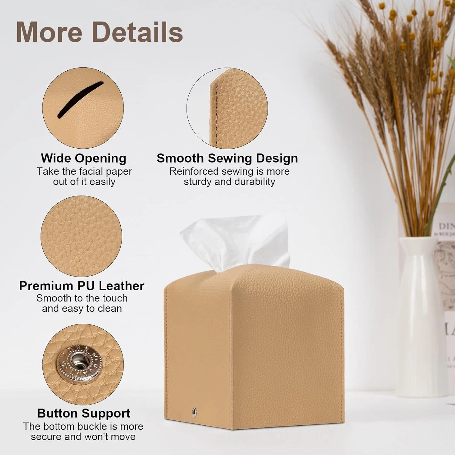 2 Pcs Square Cream Tissue Box Cover PU Leather Decorative Tissue Organizer Dispe | eBay