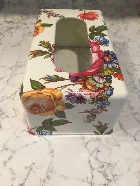 MACKENZIE CHILDS White Flower Market Tissue Box Cover Rectangular Home Decor | eBay