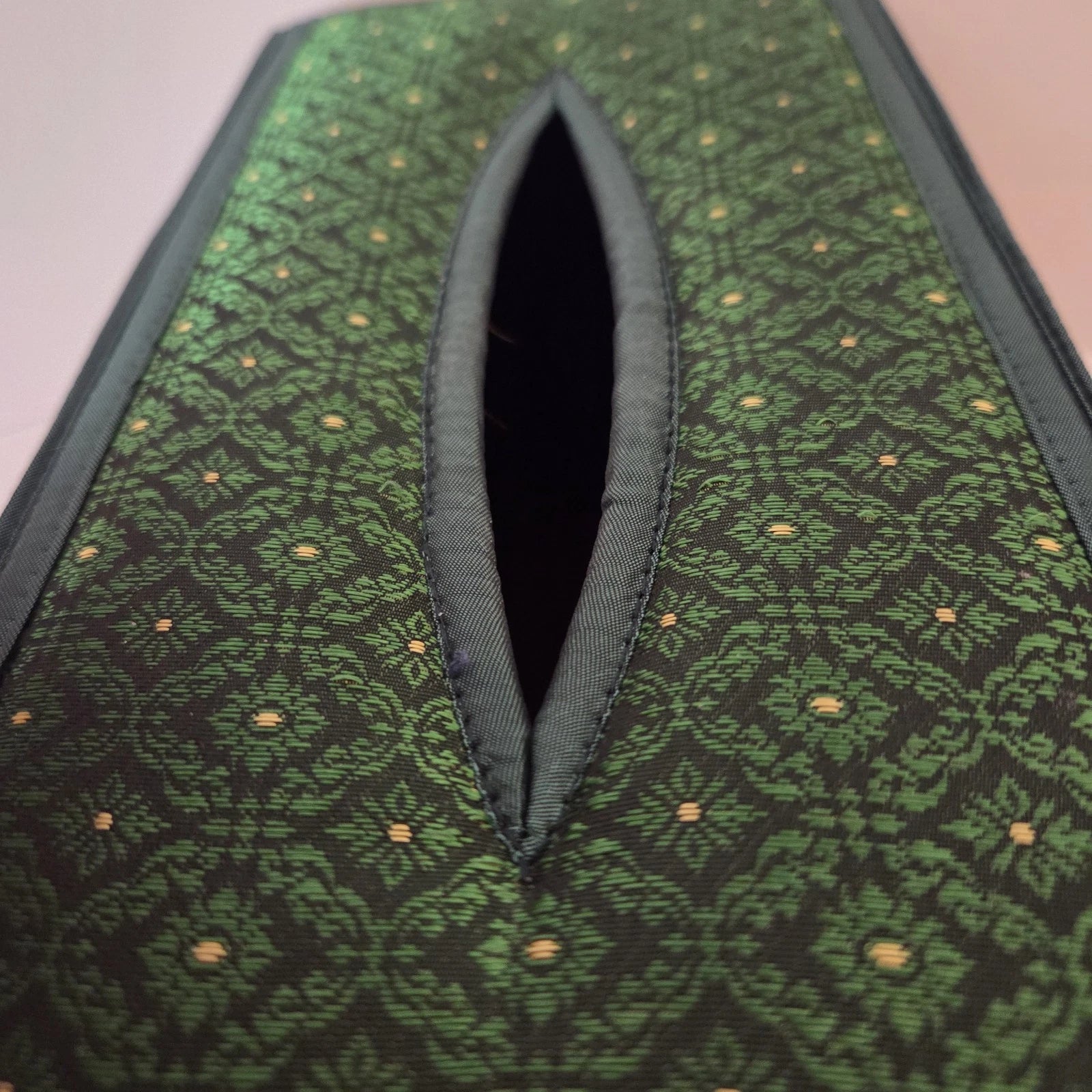 Thai Tissue Box Cover Woven Straw Reed Green Silk Elephants Rectangle | eBay