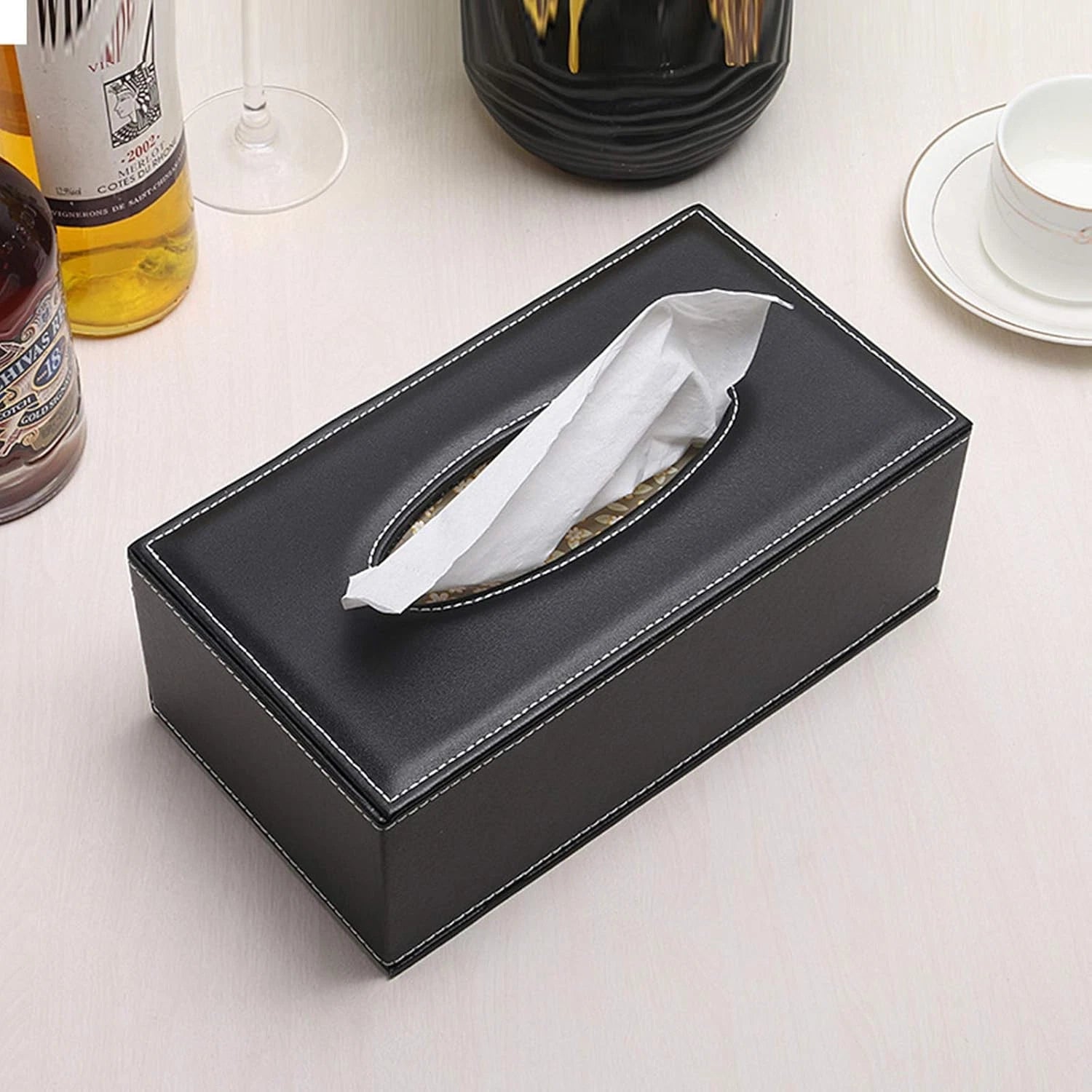 High End Fashion PU Leather Tissue Box Holder Black with Lid Rectangular Napkin | eBay