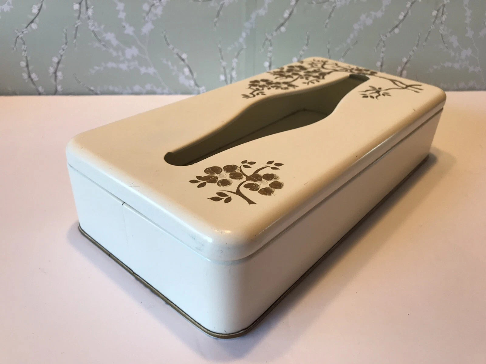 Vintage Ransburg Metal Tissue Box Cover Gold Flowers Tabletop Wall Hanging | eBay