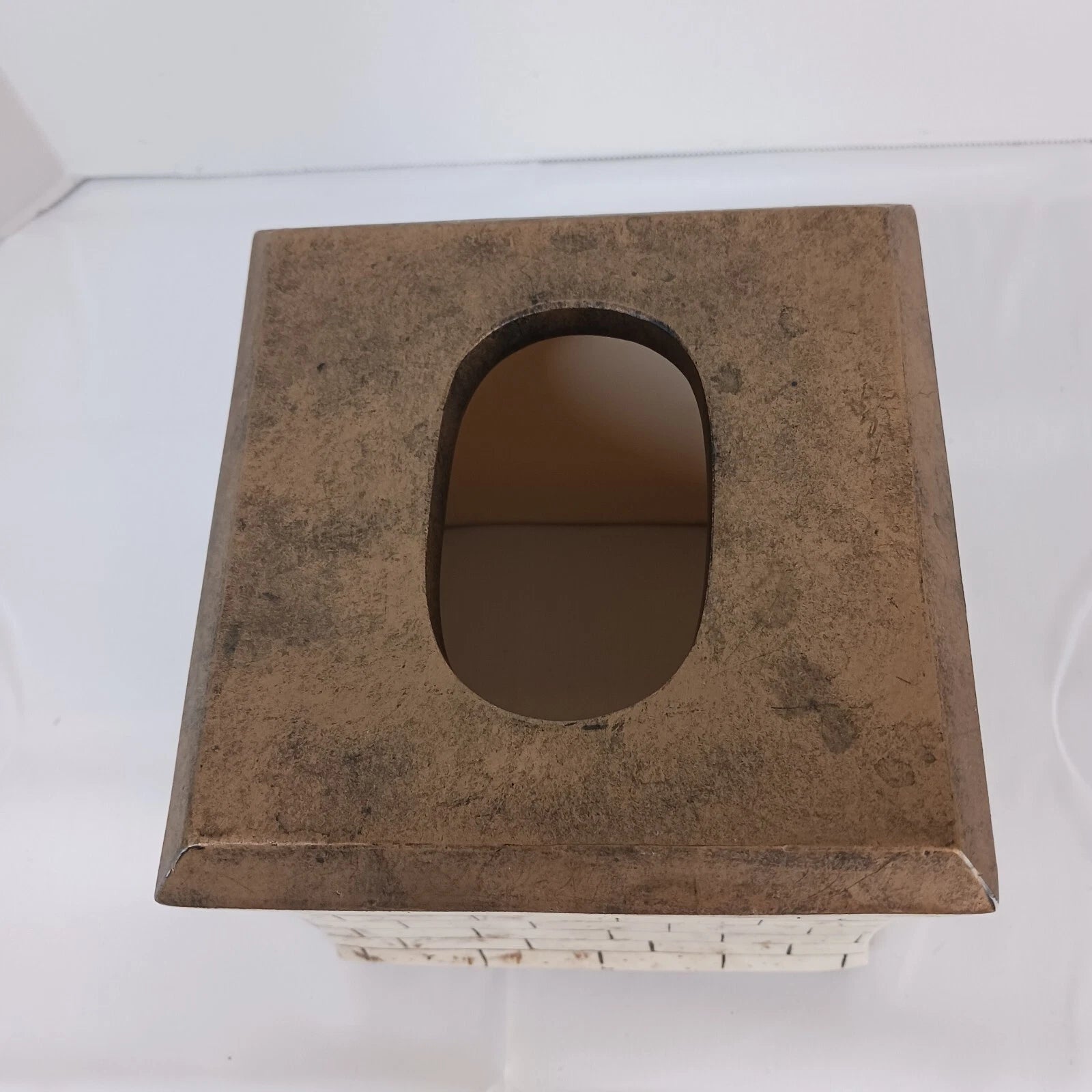 Tissue Box Cover Ceramic Brown Beige Faux Cinder Blocks Building Home Decor EUC | eBay