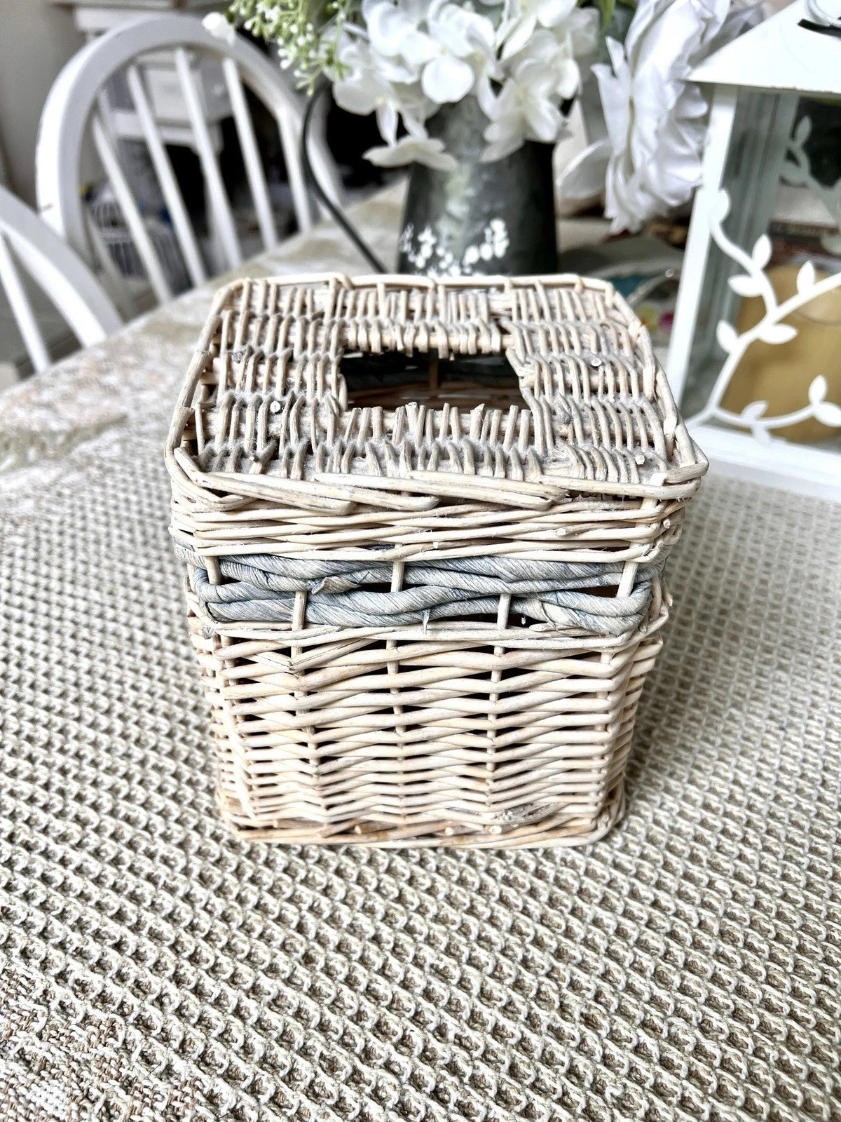 Tissue Box Cover Woven White Wicker Farmhouse Granny Core Cottage Core Country | eBay