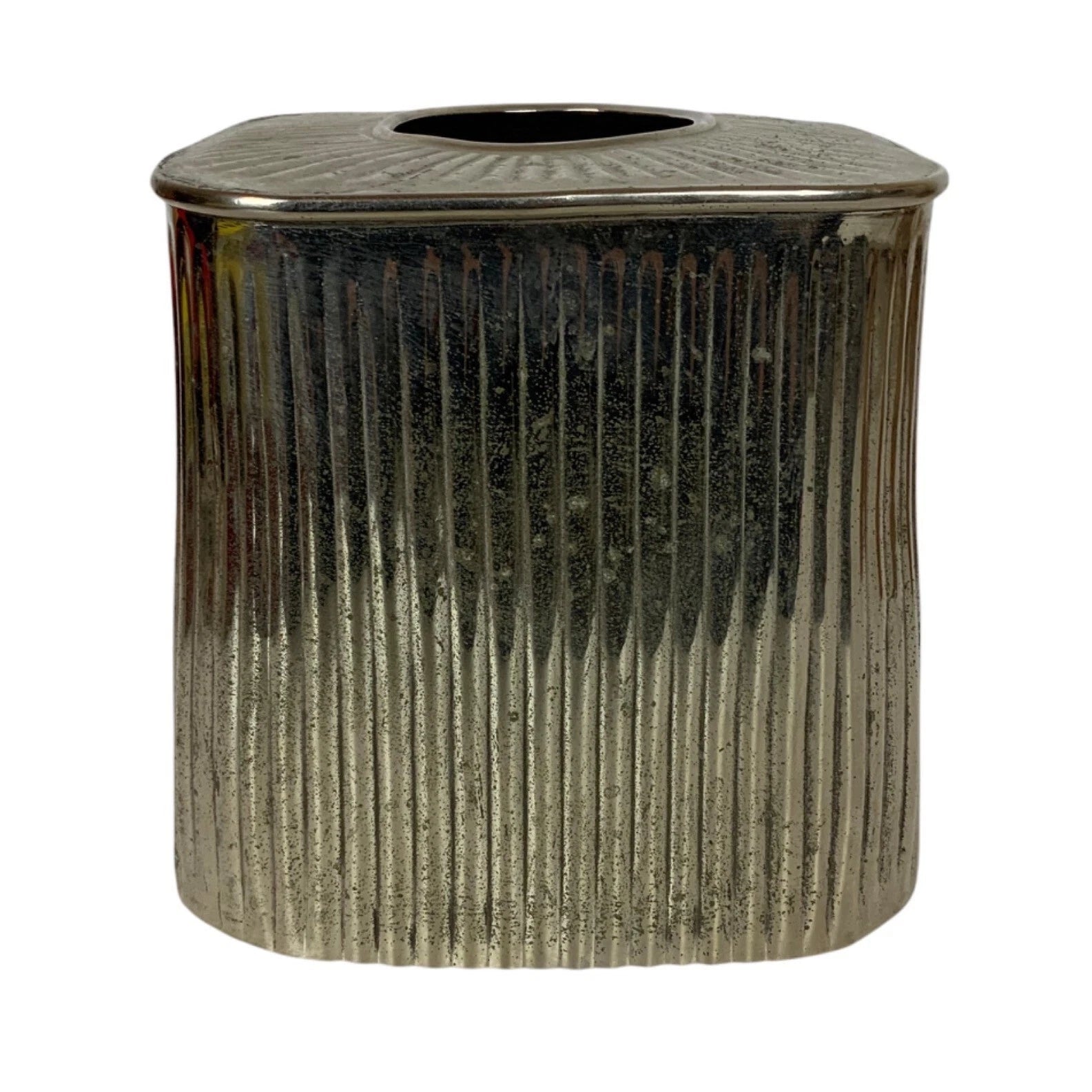 Square Ribbed Silver Metal Tissue Box Cover Decorative Accent Made In India | eBay