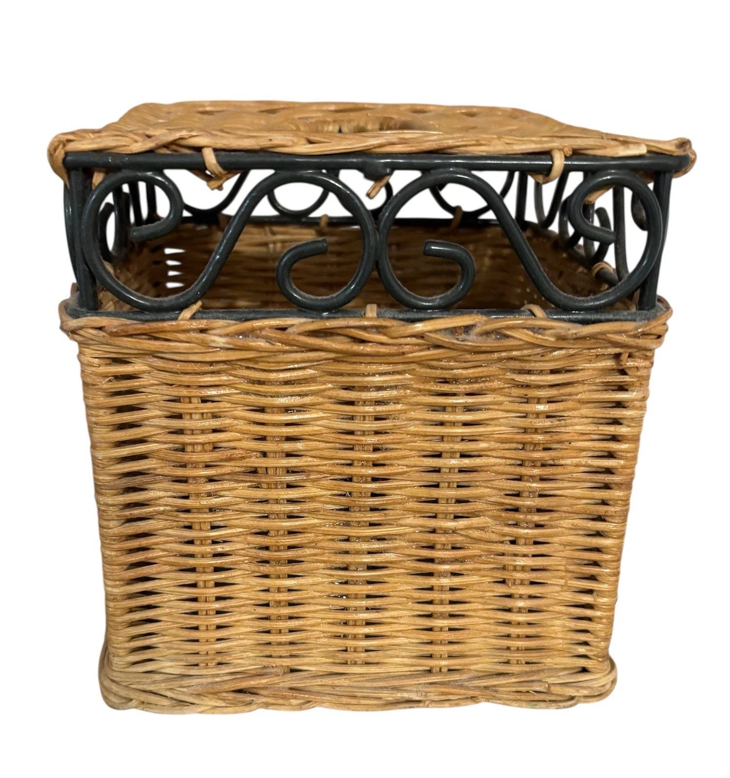 Brown Wicker and Metal Square Tissue Box Cover | eBay