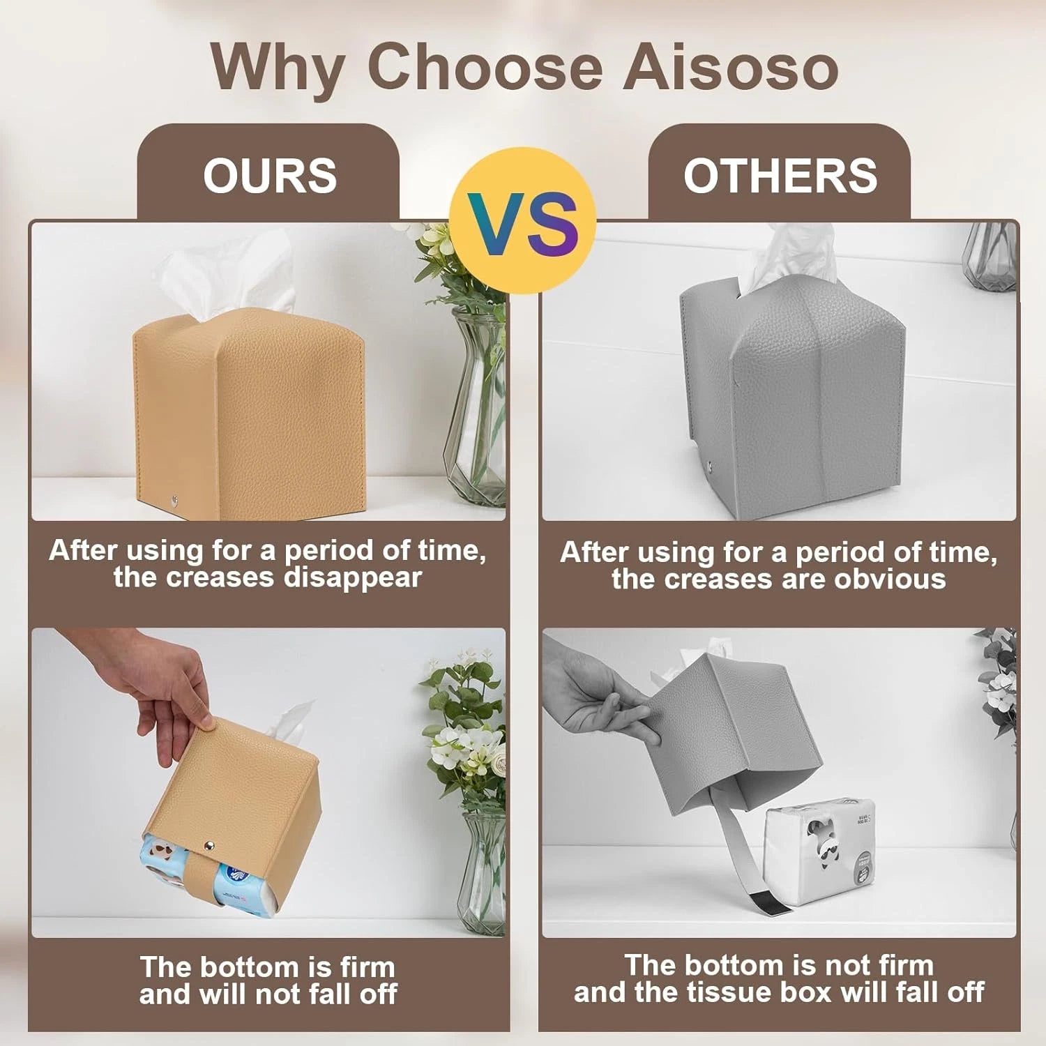 2 Pcs Square Cream Tissue Box Cover PU Leather Decorative Tissue Organizer Dispe | eBay