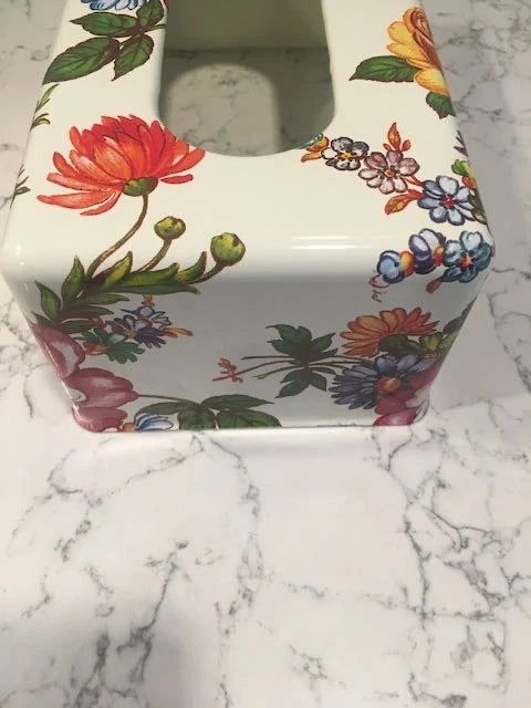 MACKENZIE CHILDS White Flower Market Tissue Box Cover Rectangular Home Decor | eBay
