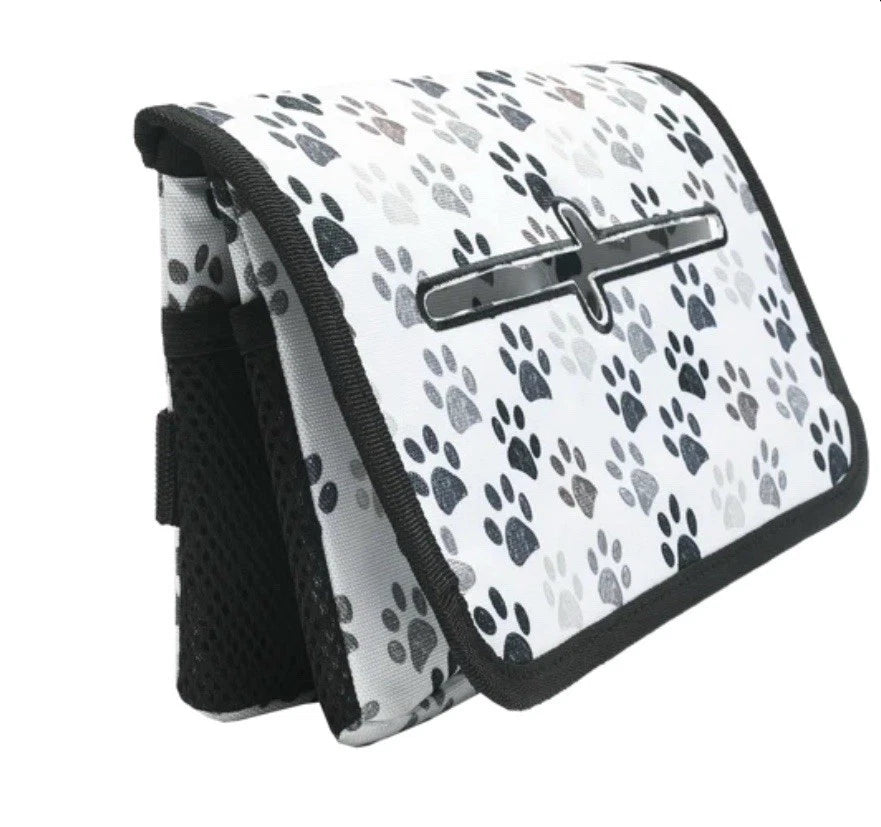 geckobrands Portable Car Headrest Visor Tissue Box Gray & White Paw Print Design | eBay