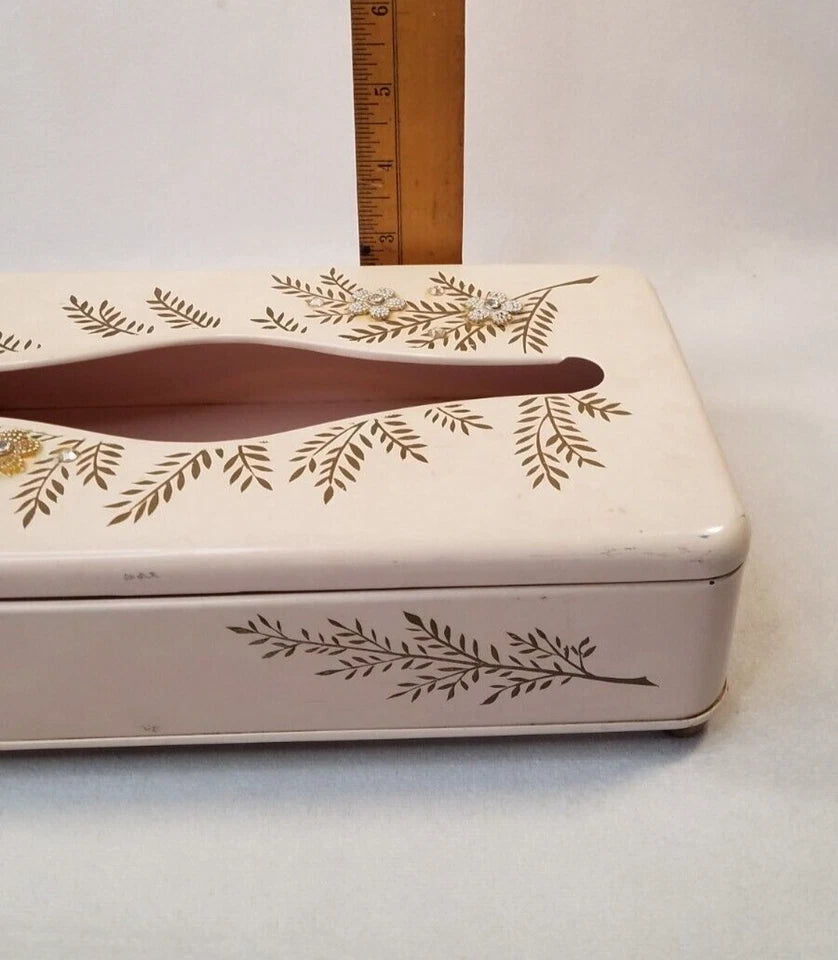 Vintage Metal Tissue Box Holder Wall 60s Ransburg Floral Pink Gold MCM Kitsch | eBay