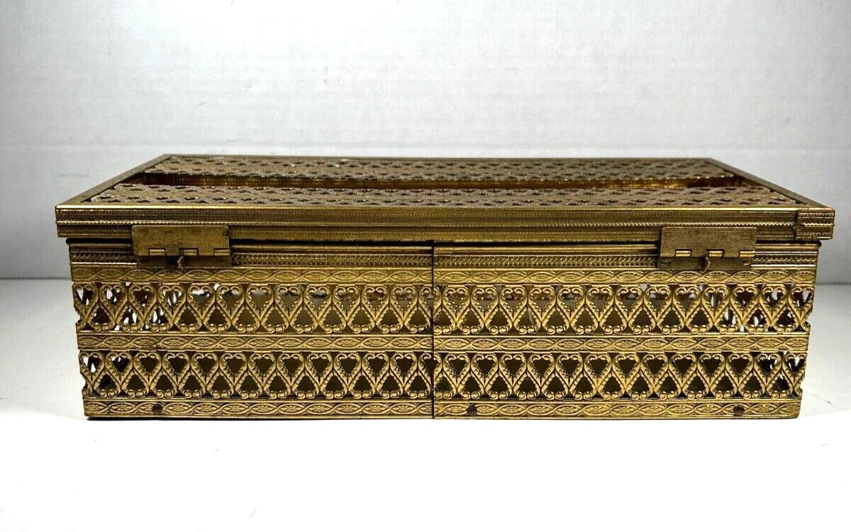 Vintage Gold Filigree Metal Tissue Box Holder Mid 20th Cen. Hollywood Regency | eBay