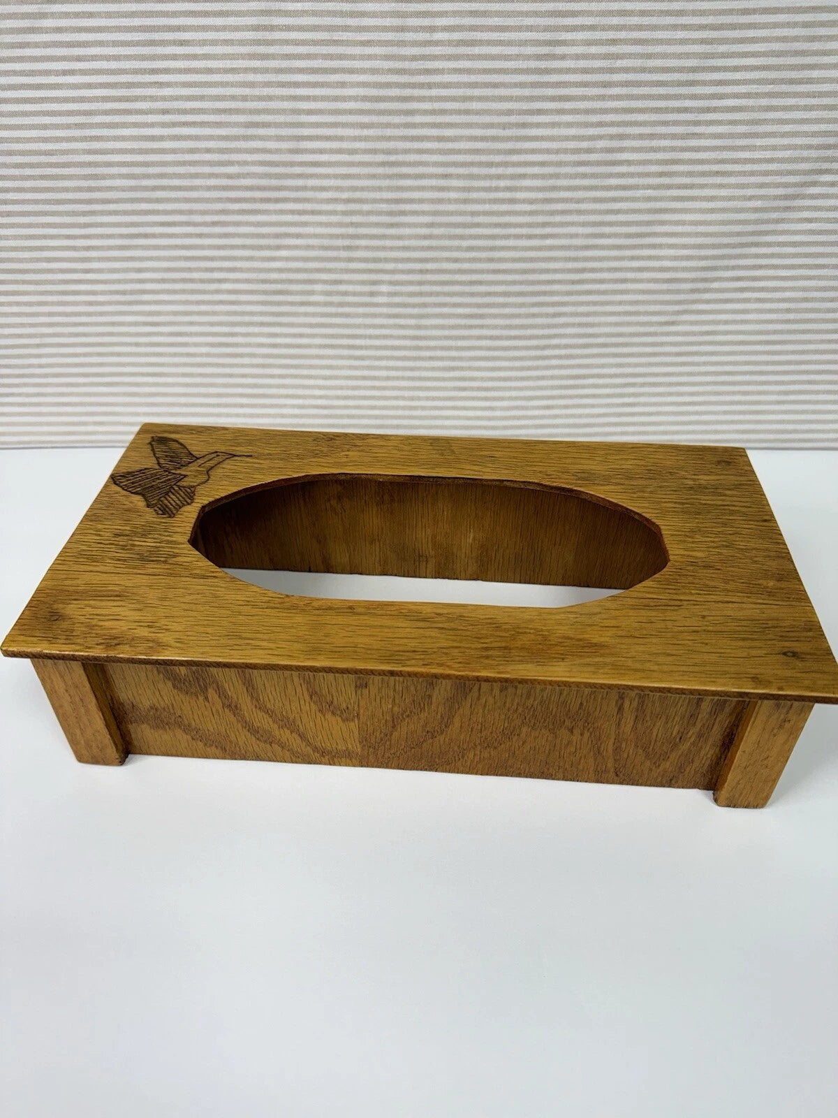 Vintage MCM Wooden Marquetry Tissue Box Cover With Hummingbird Engraved Design | eBay