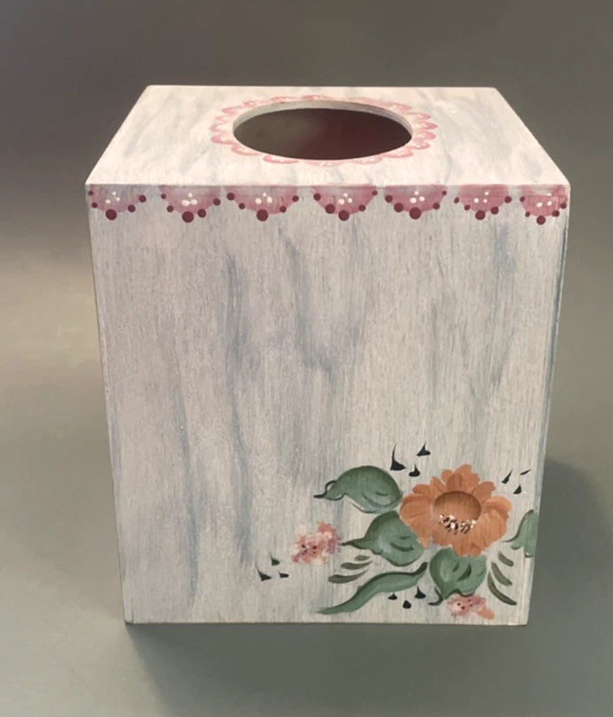 Vintage Square Hand-Painted Tissue Box Cover Floral Wooden | eBay
