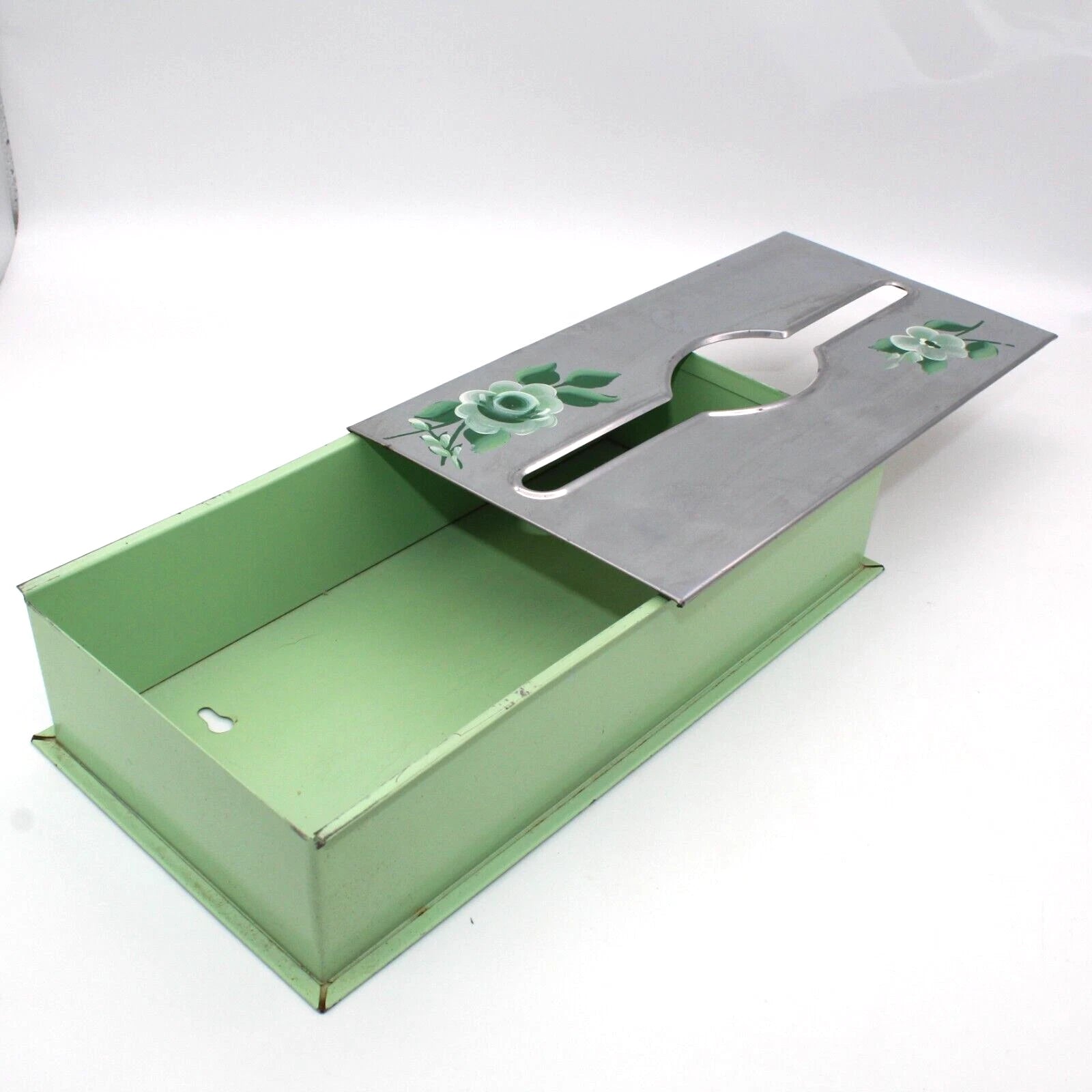 VTG 50s Pastel Green Metal Handpainted Tole Roses Wall Tissue Box Holder Cottage | eBay