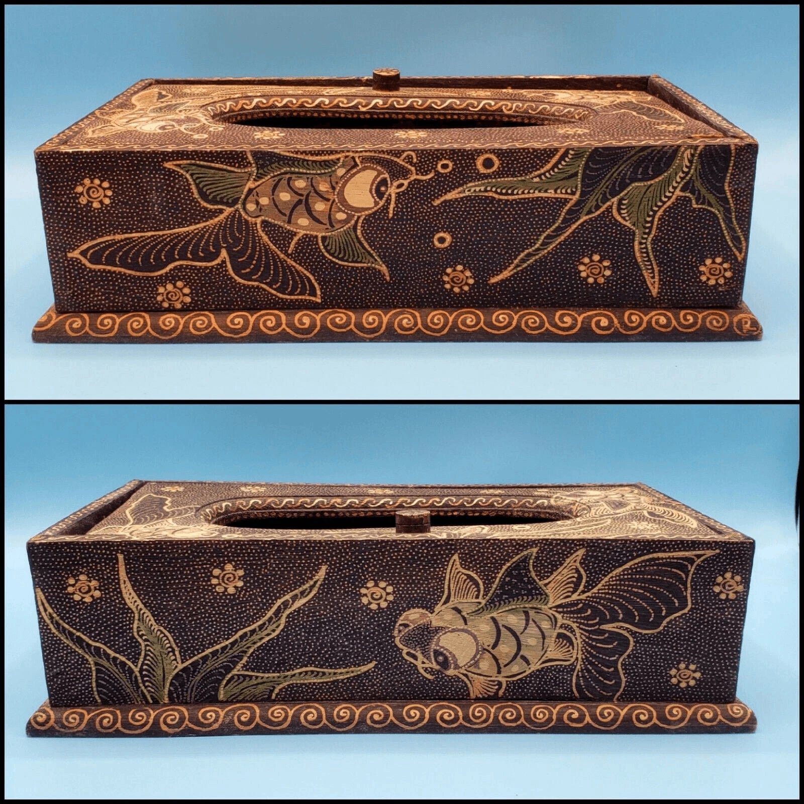 Koi Tissue Box Holder With Golden Accents Elegant Decor Koi Bath | eBay