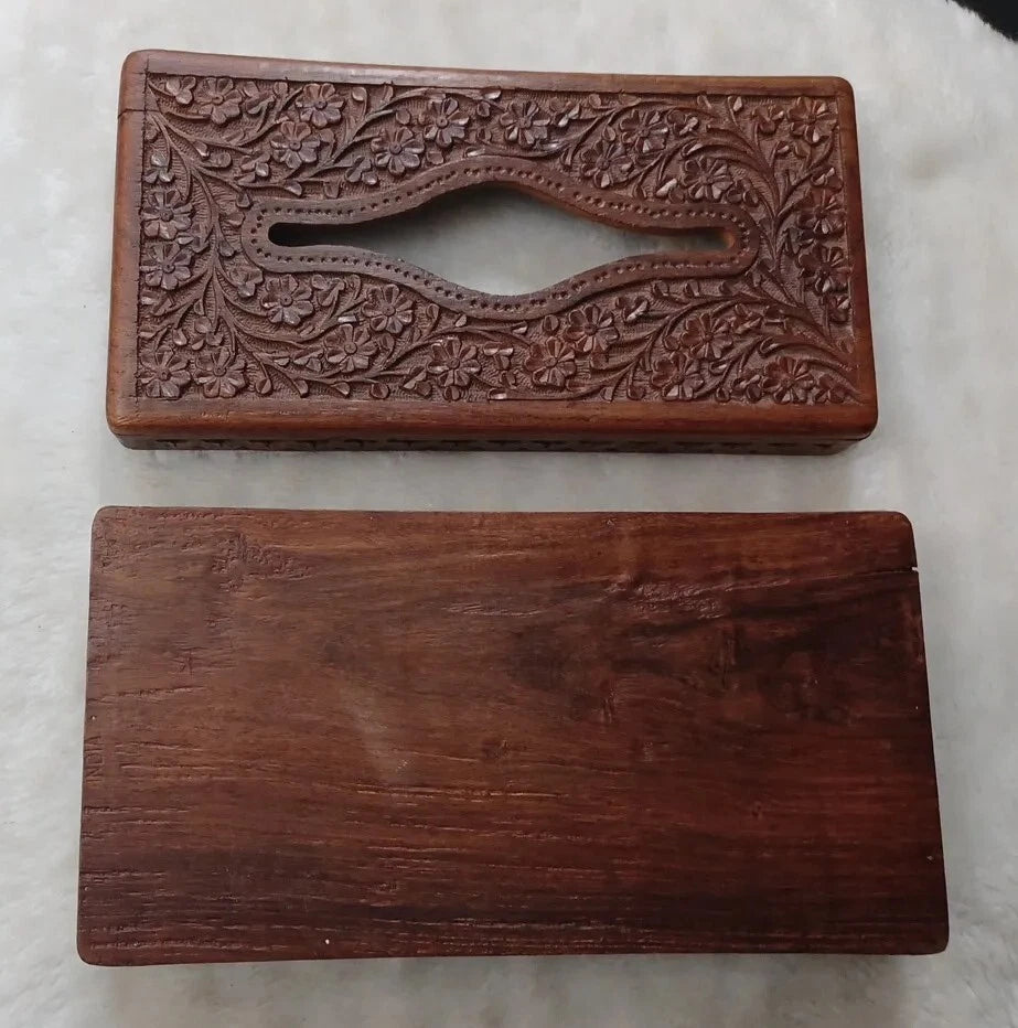 CARVED SOLID WOOD CARVED FLOWERS TISSUE BOX COVER BOHO | eBay