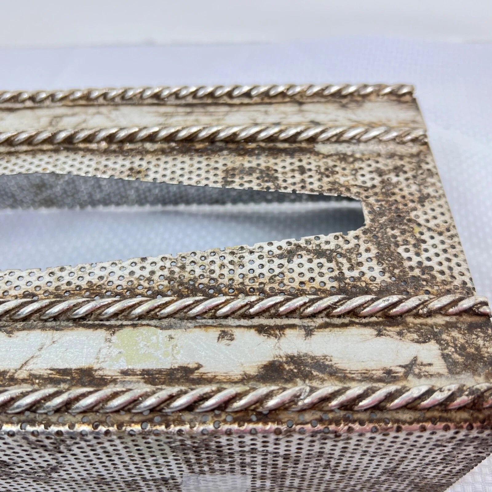 Vtg MCM Metal Tissue Box Cover Italy Silver Tole Gilt Rope Hollywood Regency | eBay