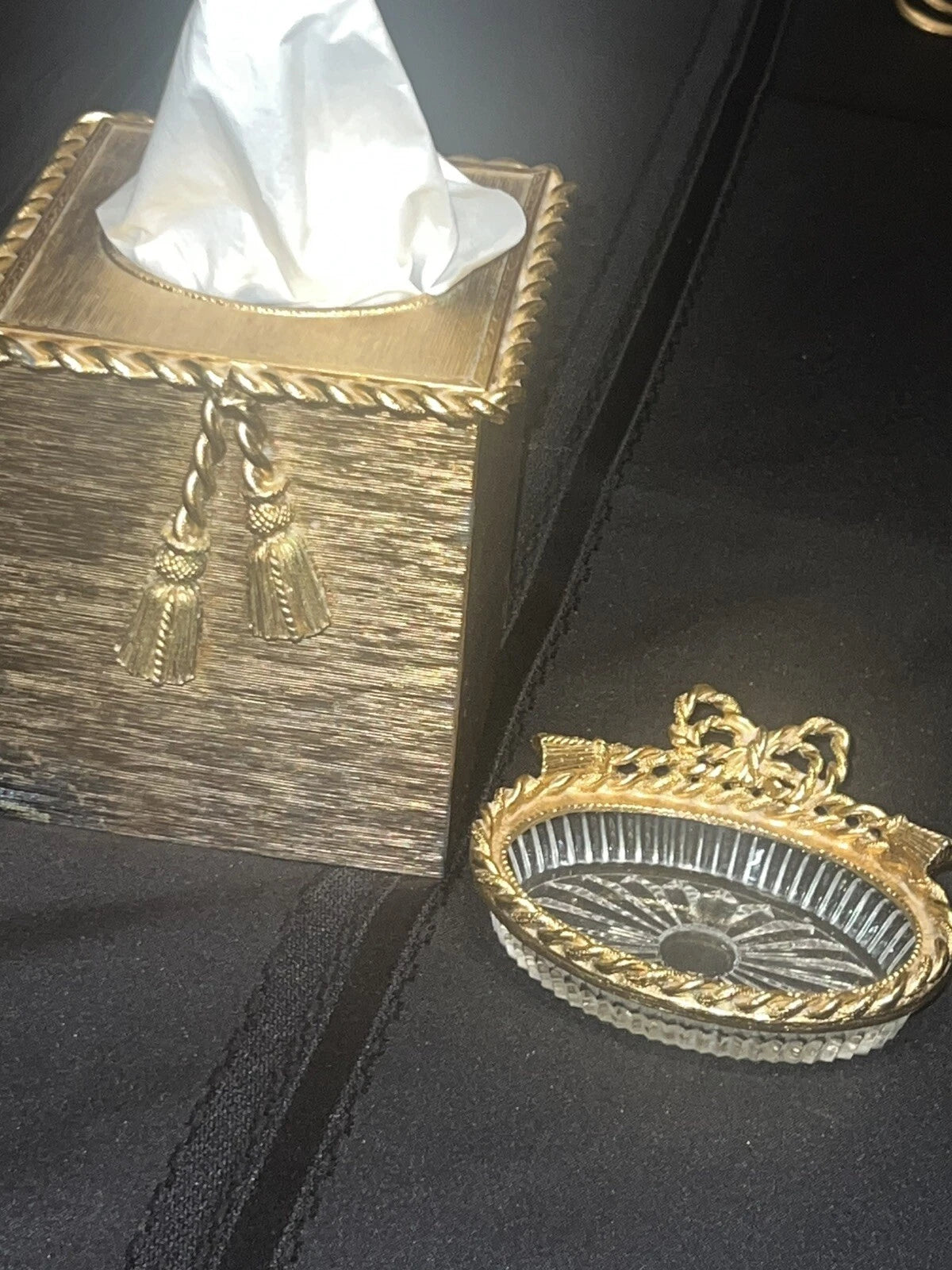 “STYLEBUILT”Gold Tissue Box With Soap Dish Tassels | Vintage Hollywood Regency | eBay
