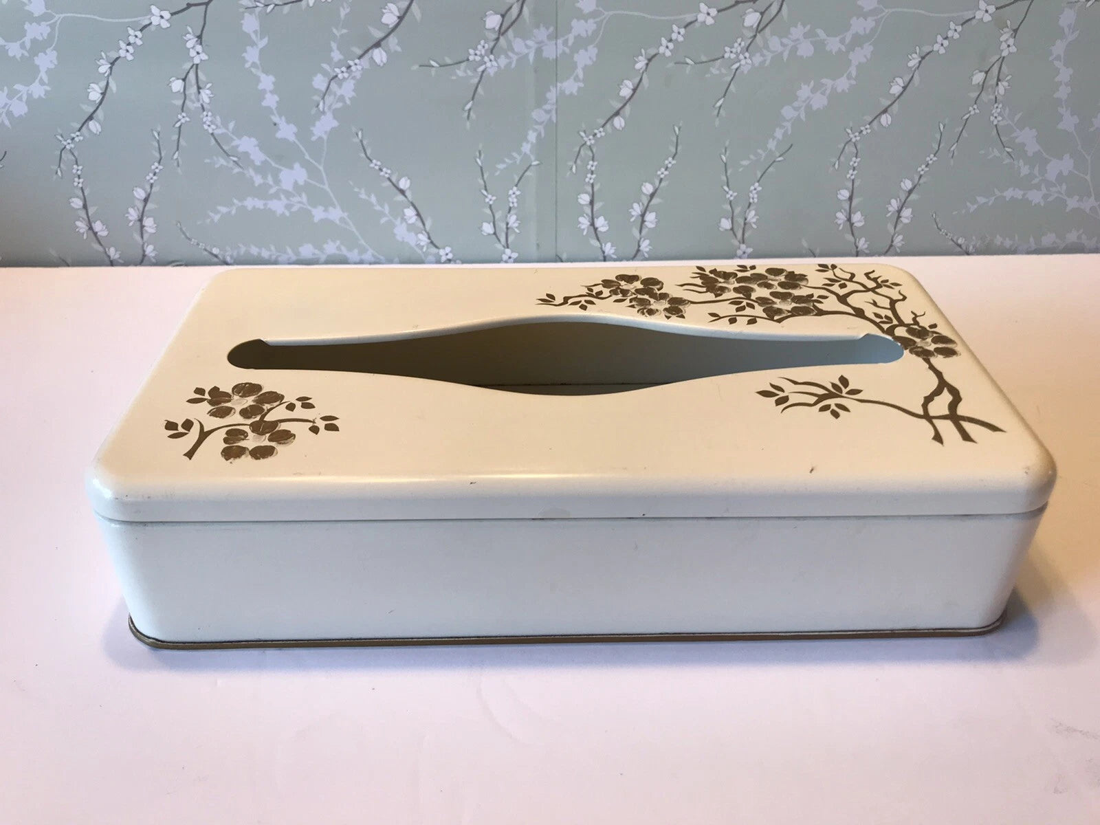 Vintage Ransburg Metal Tissue Box Cover Gold Flowers Tabletop Wall Hanging | eBay