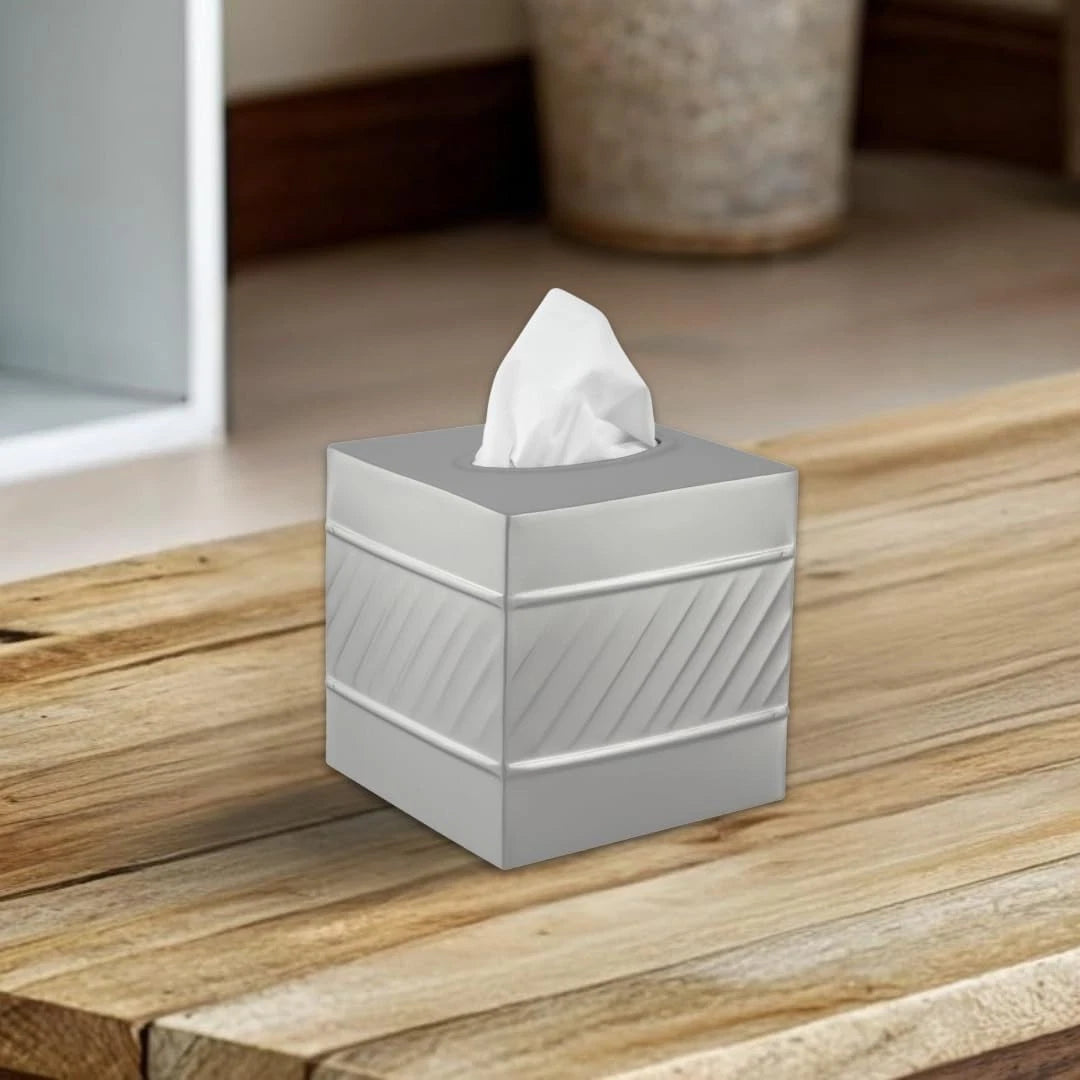 MONARCH ADOBE Handcrafted Wave Embossed Tissue Box Cover Square, Pewter | NIB | eBay