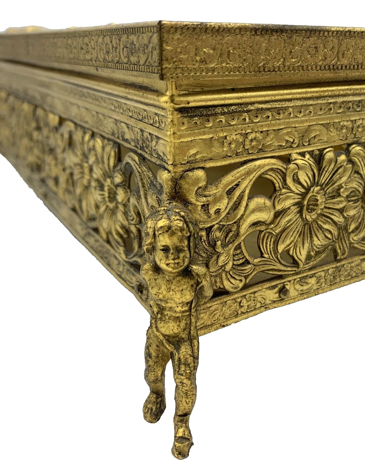 Vtg Hollywood Regency Gold Ormolu Cherub/Putti Tissue Box w/ Floral Decoration | eBay