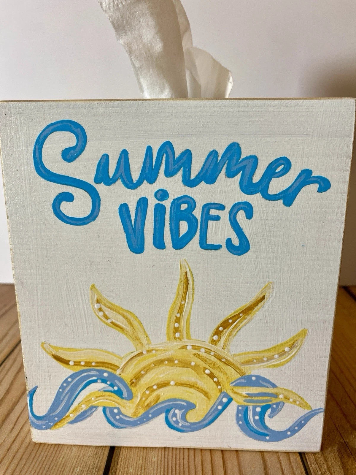 Hand painted wood tissue box cover summer beach house vibes | eBay