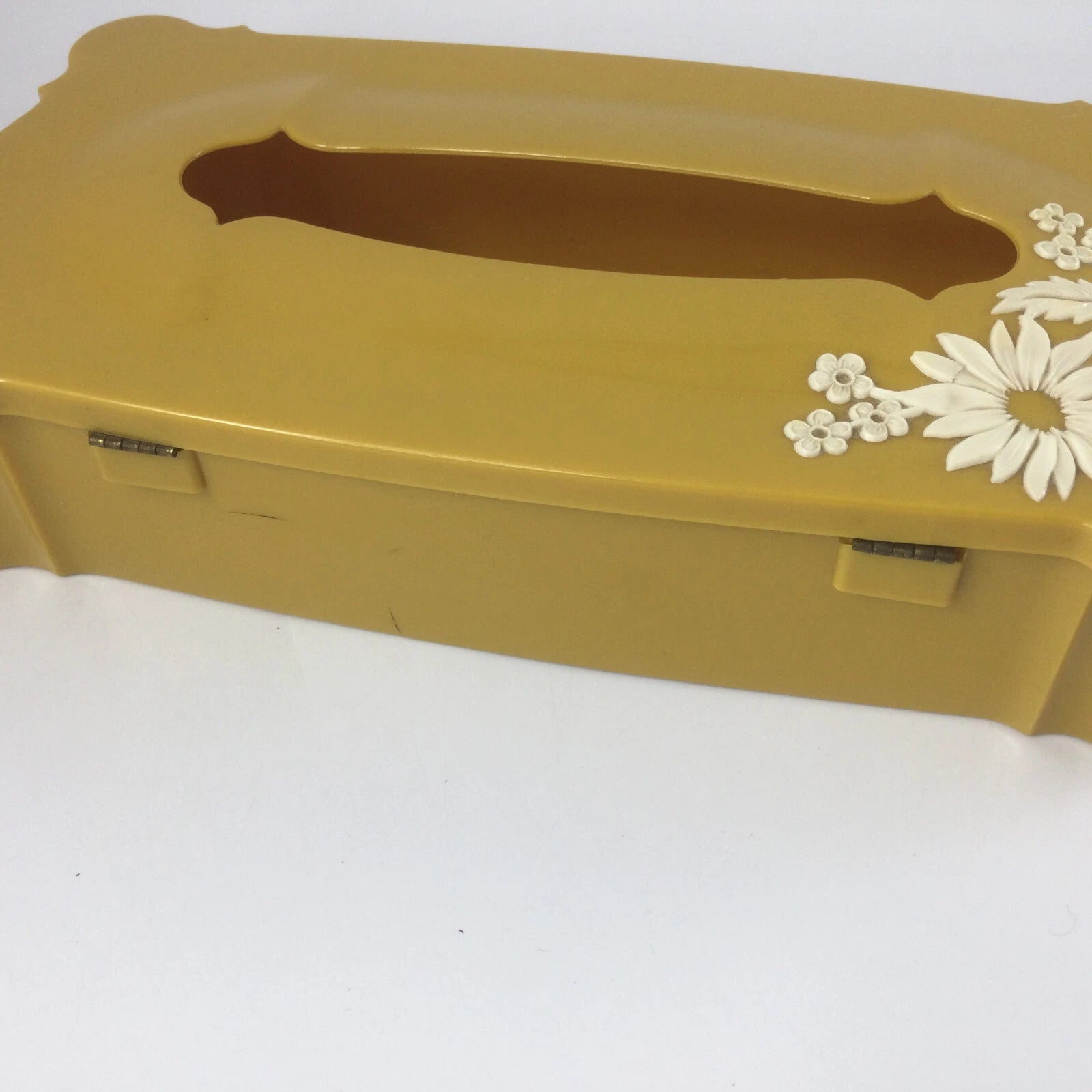 Schartz Vintage Tissue Box Rectangular Container Hinges Yellow Plastic Flowers | eBay