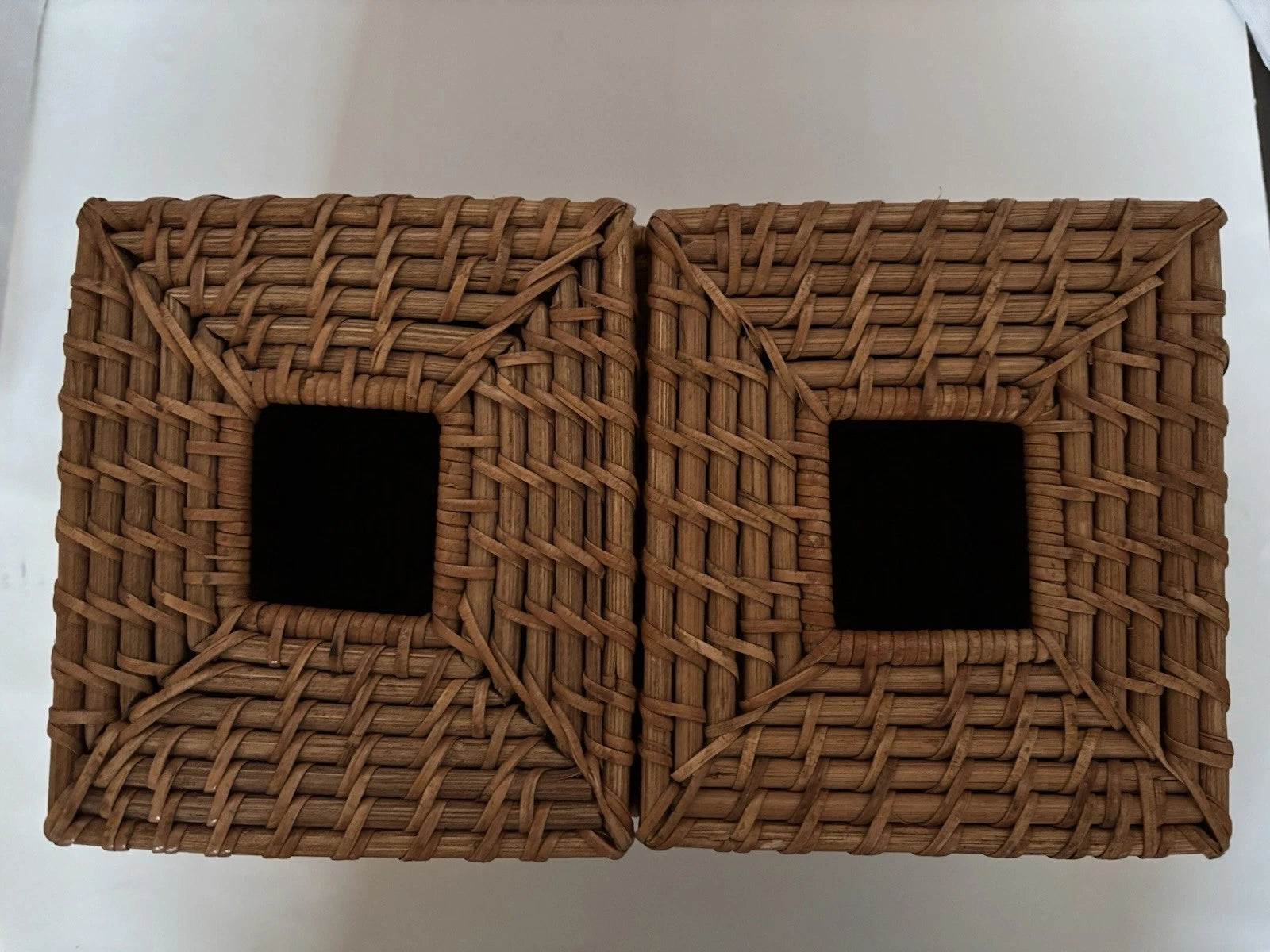 Wicker Tissue Box Double Holder Woven Rattan 6.5”T X 11”W X 6”D 2 Hinged Lids | eBay