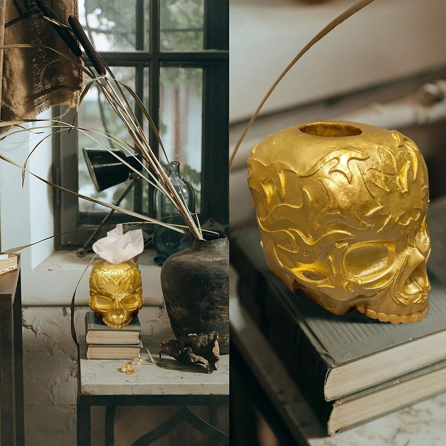 Tissue Box Cover Skull Gothic Decor for Countertop Vanity Dresser Gift (Gold) | eBay