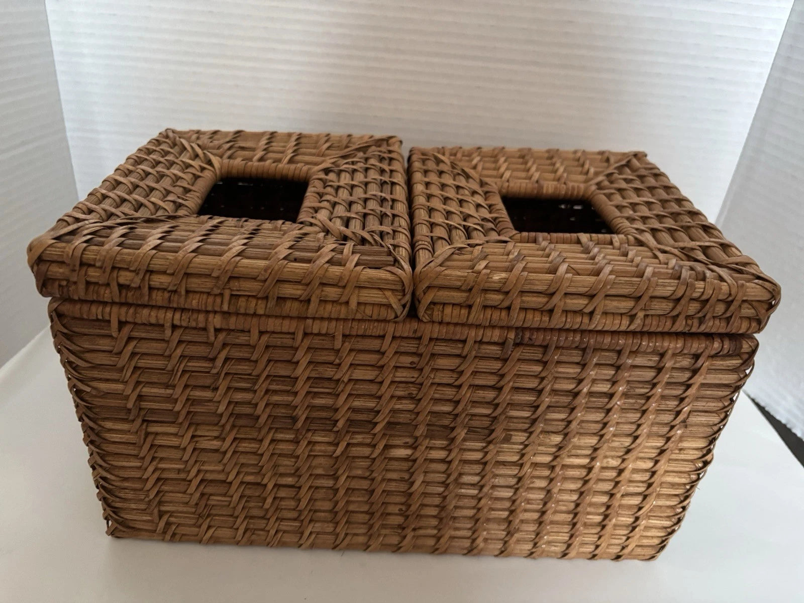 Wicker Tissue Box Double Holder Woven Rattan 6.5”T X 11”W X 6”D 2 Hinged Lids | eBay