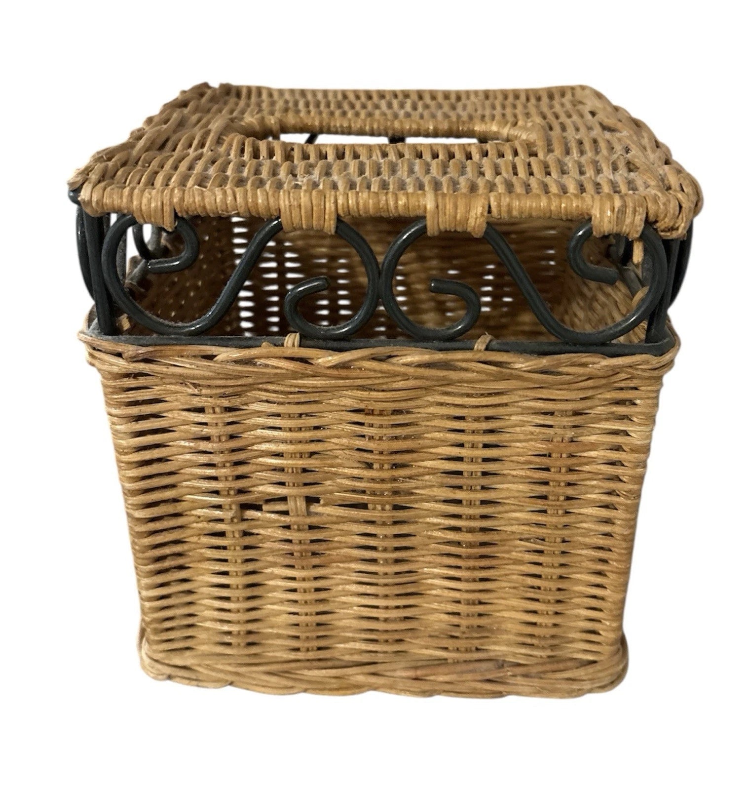 Brown Wicker and Metal Square Tissue Box Cover | eBay