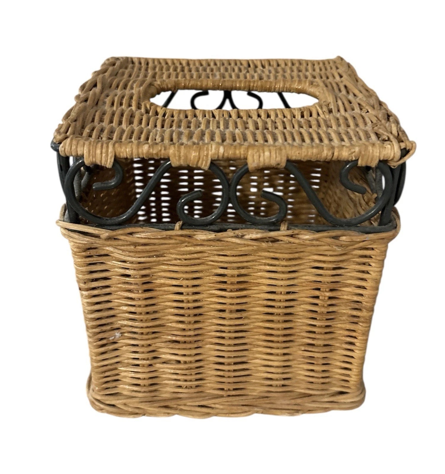Brown Wicker and Metal Square Tissue Box Cover | eBay