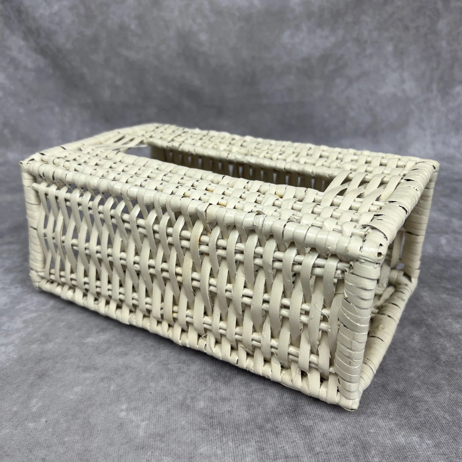 Tissue Box Cover White Wicker Farmhouse Beach Boho Cottage Core Country VTG | eBay