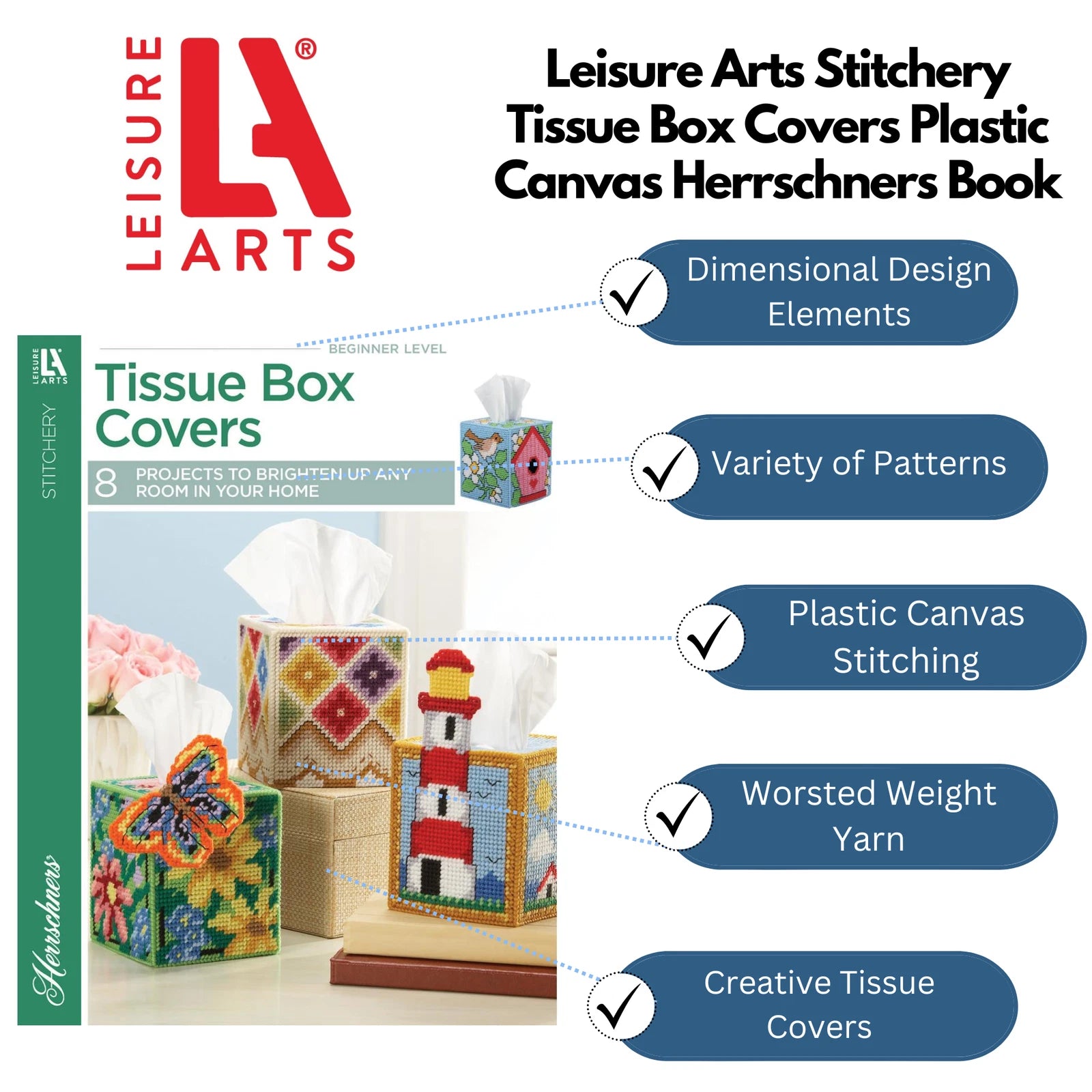 Leisure Arts Plastic Canvas Tissue Box Covers – Pattern Book with Step-by-Step | eBay