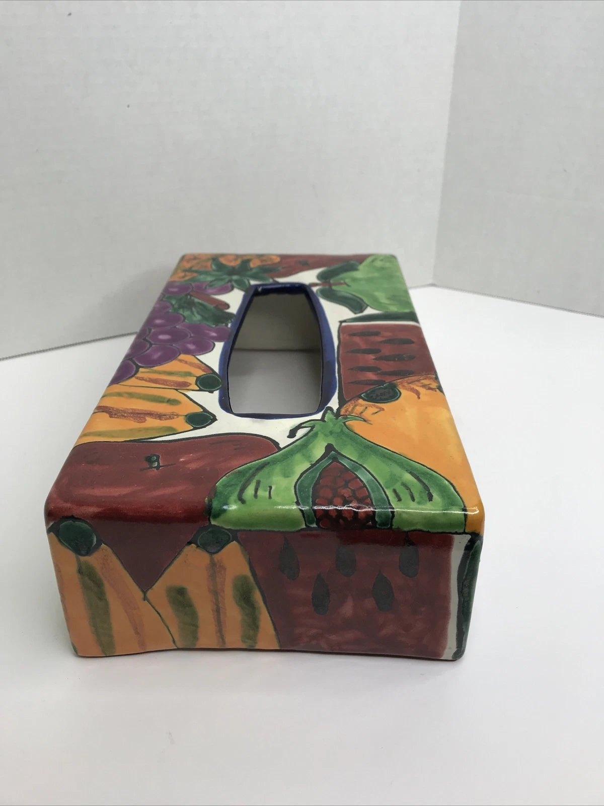 Mexico Talavera Tissue Box Holder Purple Orange Fruits Cover Kleenex Art Pottery | eBay
