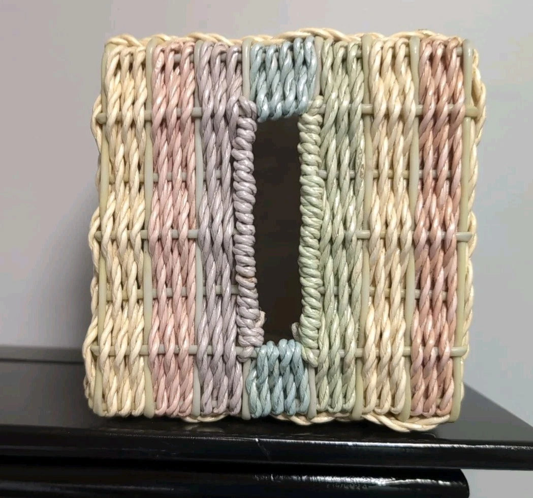 Pastel Woven Plastic Wicker Rattan Tissue Box Cover Holder Cube Square | eBay