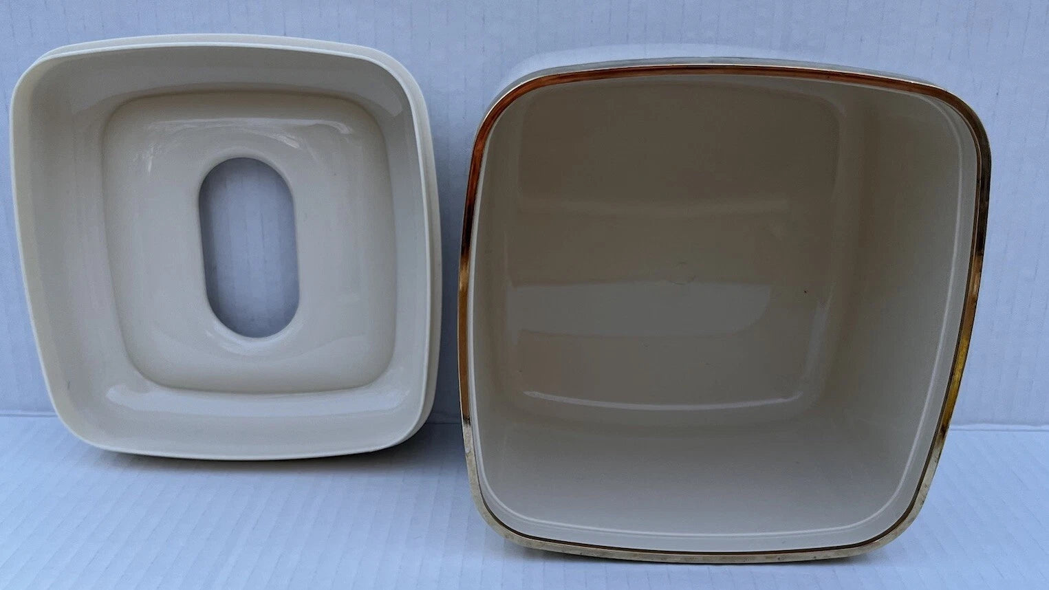 Minimalist Modern Design Square Tissue Box Holder Beige With Gold Tone Trim | eBay