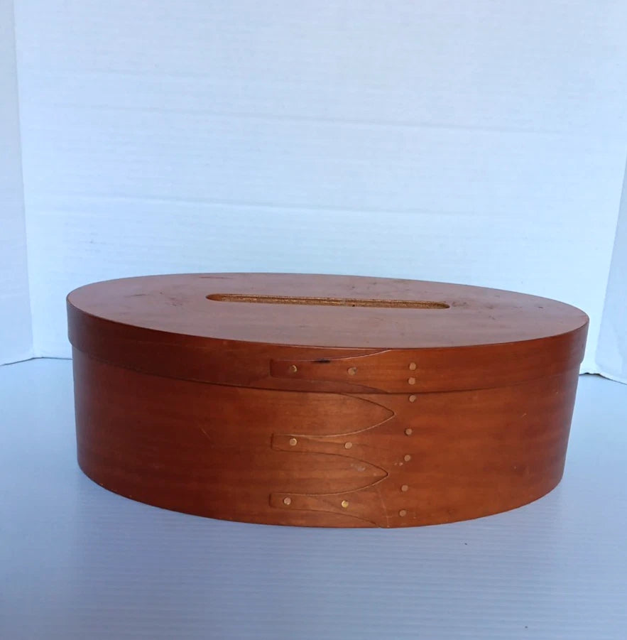 Vintage Shaker Style Oval Wood Tissue Holder Box w/Cover Copper Nails 12" x 9" | eBay